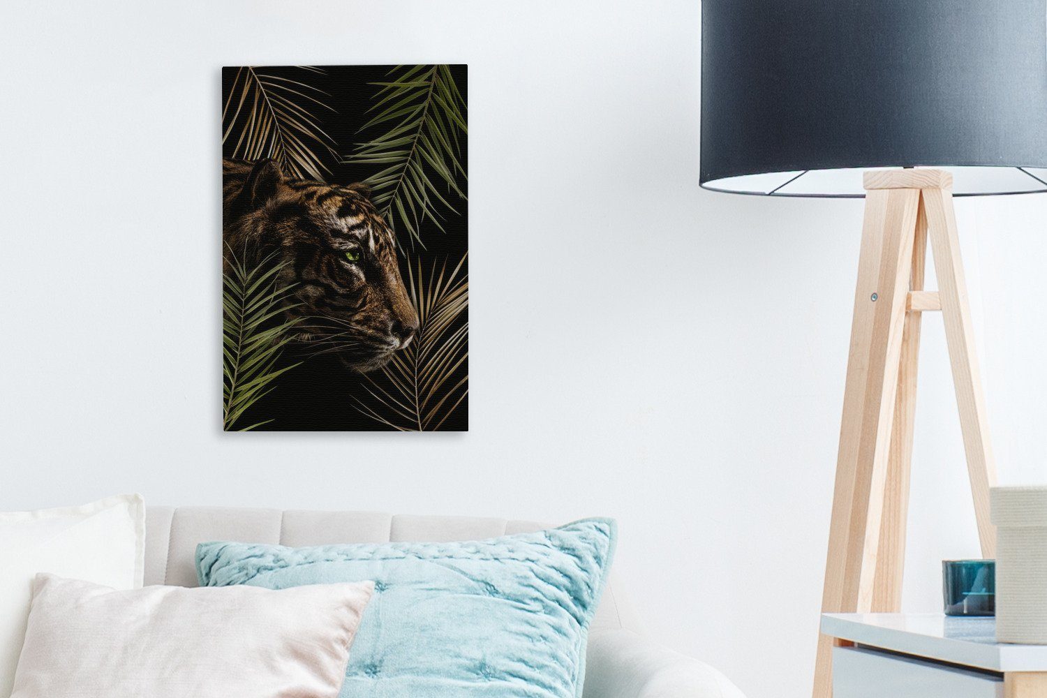 fertig - (1 Pflanzen inkl. Tiger 20x30 - cm Leinwandbild Palme, Zackenaufhänger, bespannt St), Gemälde, OneMillionCanvasses® Leinwandbild