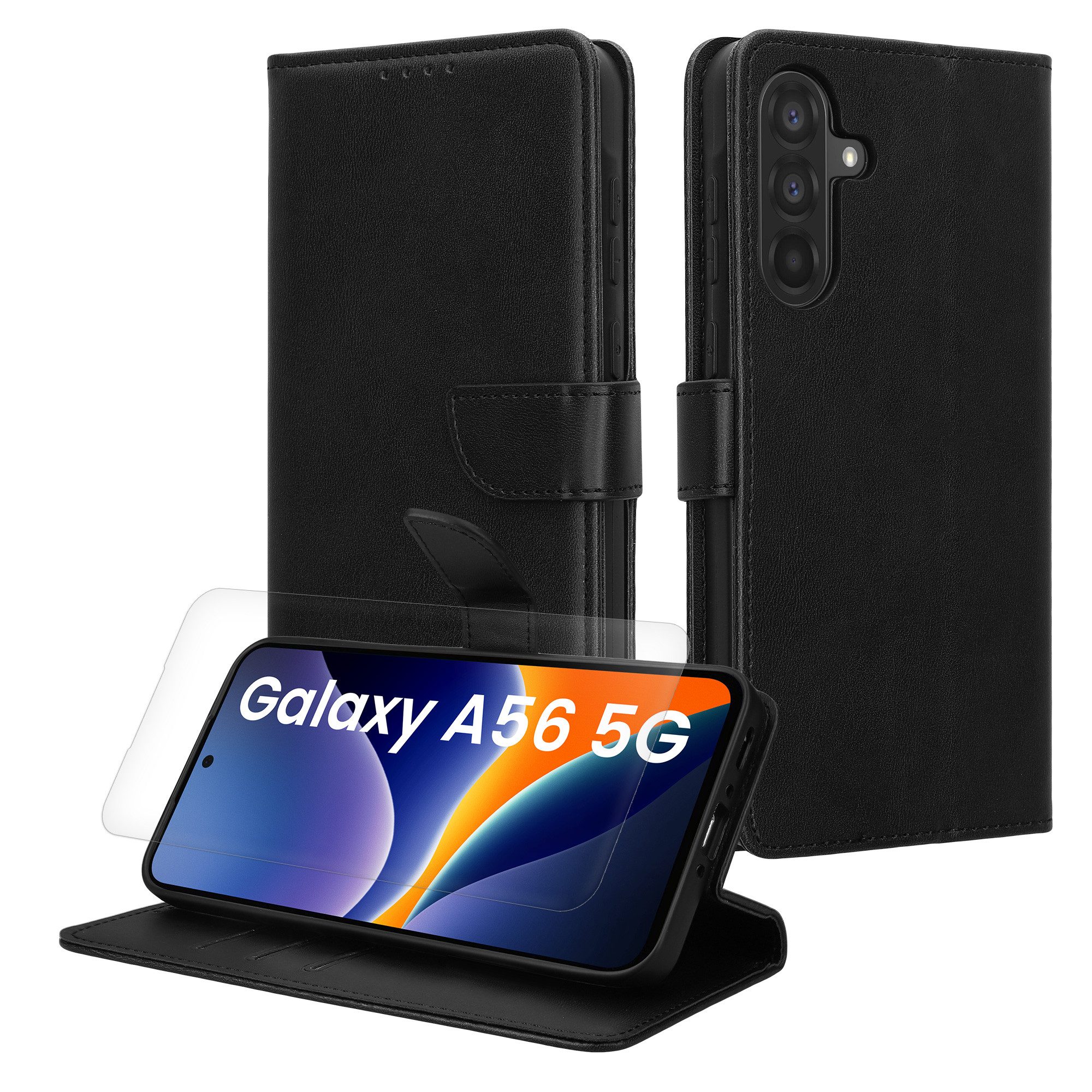 kwmobile Handyhülle Kunstleder Handyhülle für Samsung Galaxy A56 5G Hülle, Brieftaschen Schutzhülle aus PU-Leder mit Displayschutz