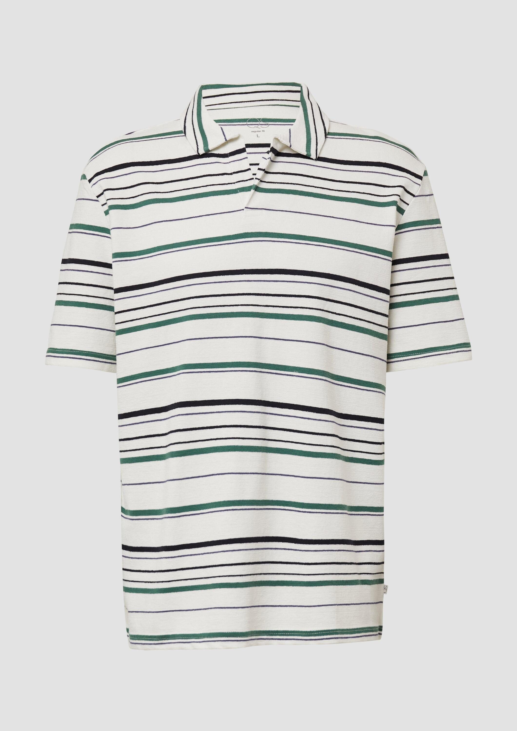 QS Kurzarmshirt Polo-Shirt Gestreiftes Polo-T-Shirt aus schwerem Jersey