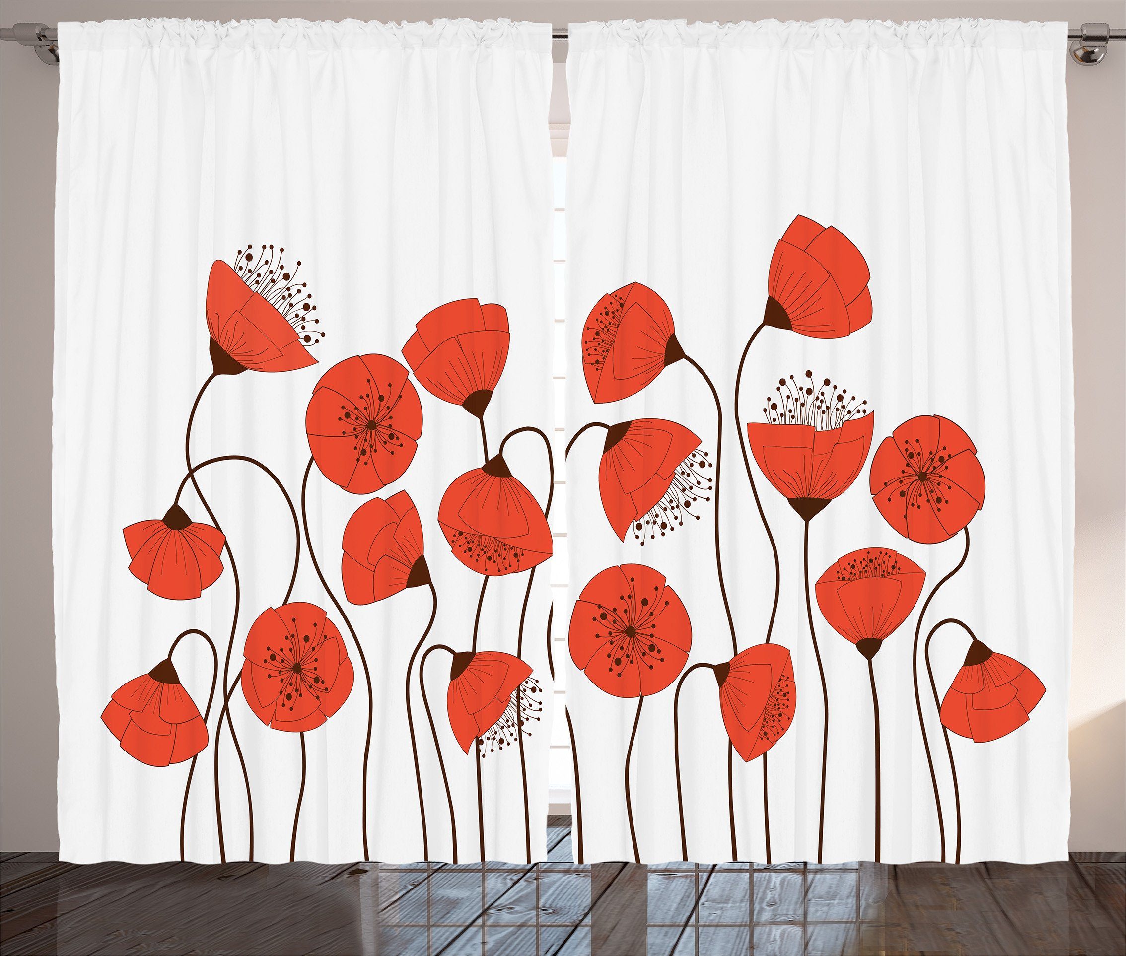 Gardine Schlafzimmer Kräuselband Vorhang mit Schlaufen und Haken, Abakuhaus, Natur Sommer-Mohnblumen-Blumen
