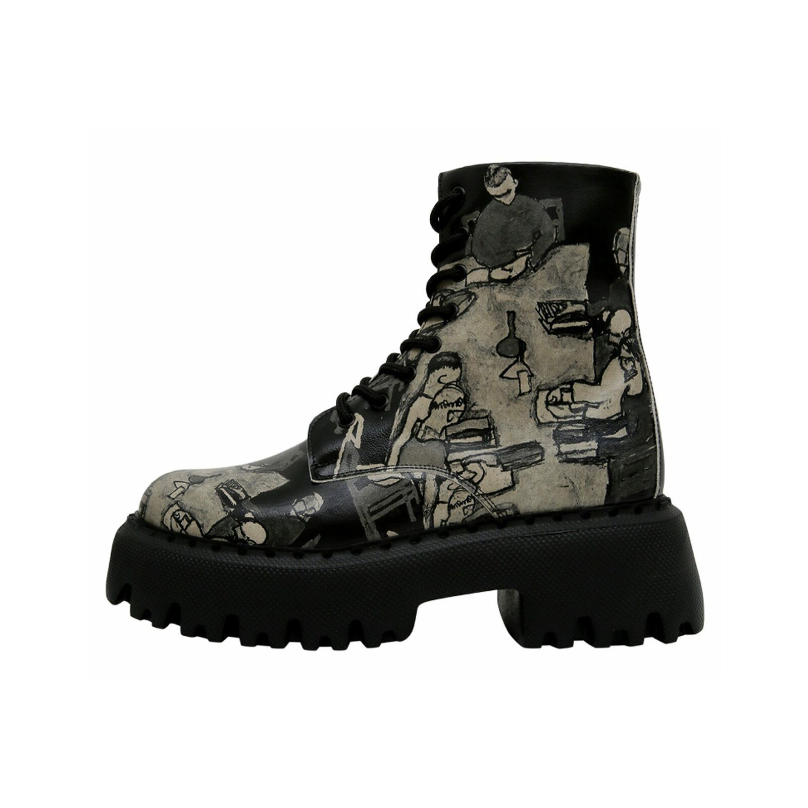 Navy Schnürstiefel Boots Supper Blackwhite Damen Stiefeletten Chelseaboots