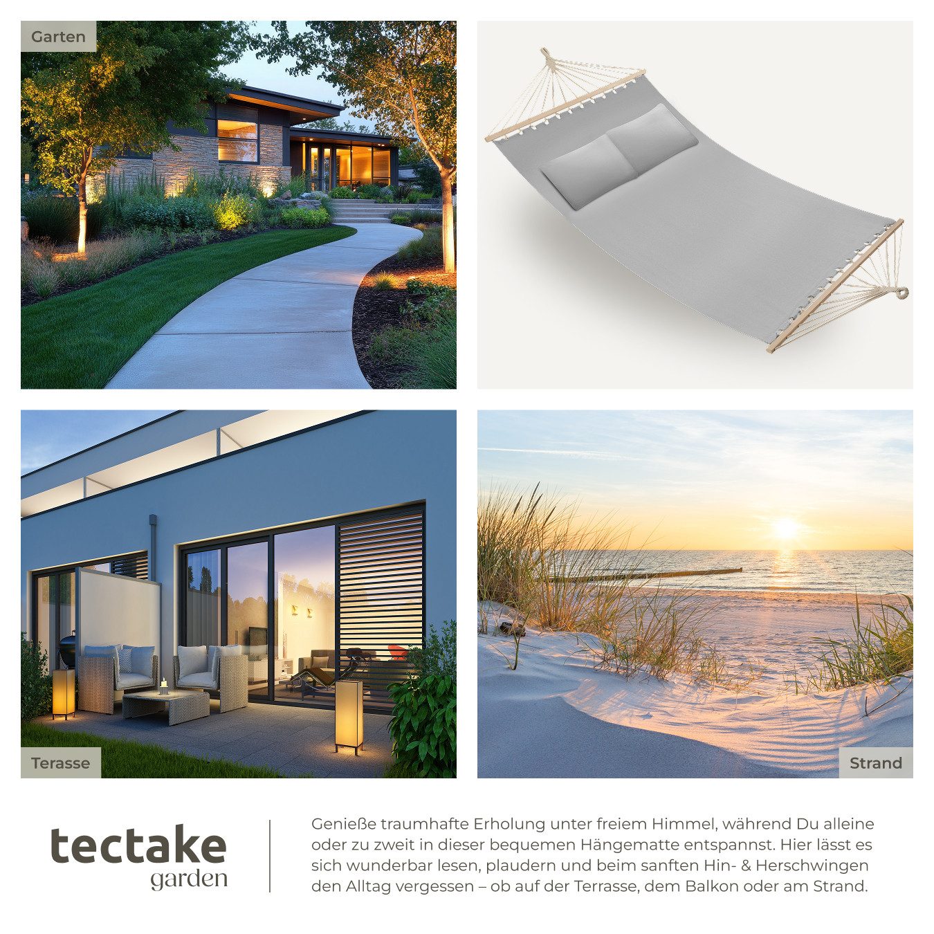 tectake Hängematte Hammock Eden, mit Spreitzstäben, für 2 Personen