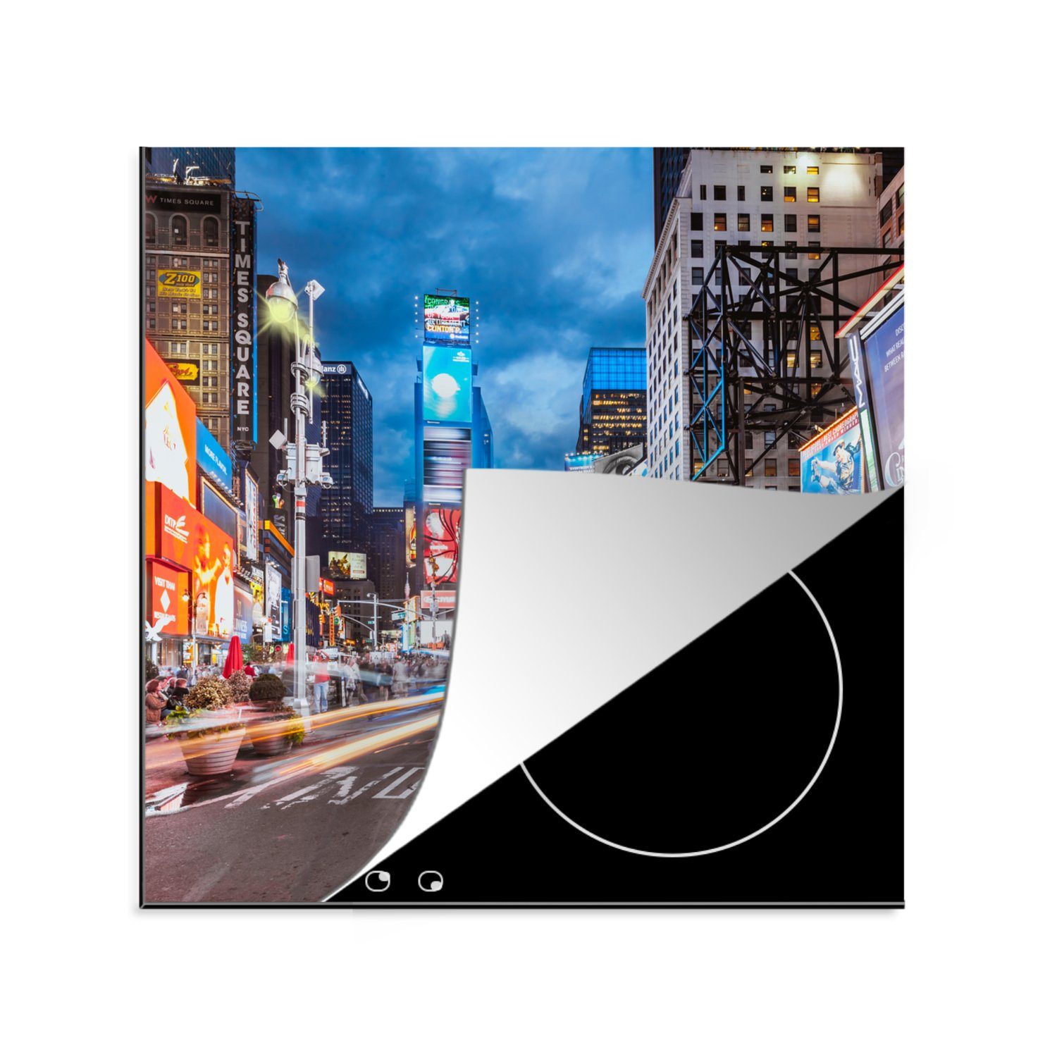 MuchoWow Herdblende-/Abdeckplatte Times Square bei Nacht, Vinyl, (1 tlg), 78x78 cm, Ceranfeldabdeckung, Arbeitsplatte für küche