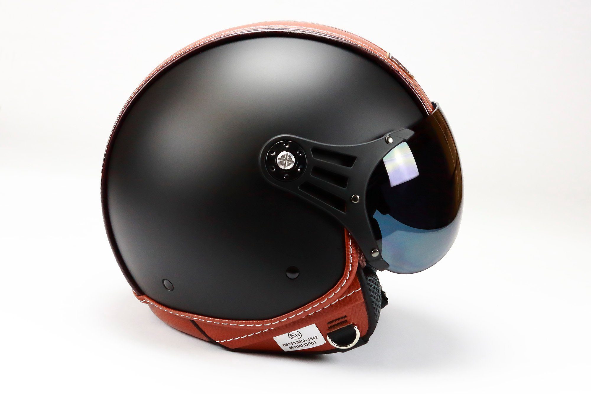 BNO Motorradhelm BNO Motorradhelm, Jethelm, Pilotenhelm, PL 26, Matt-Schwarz-Braun, sehr leicht, volle ECE Prüfung