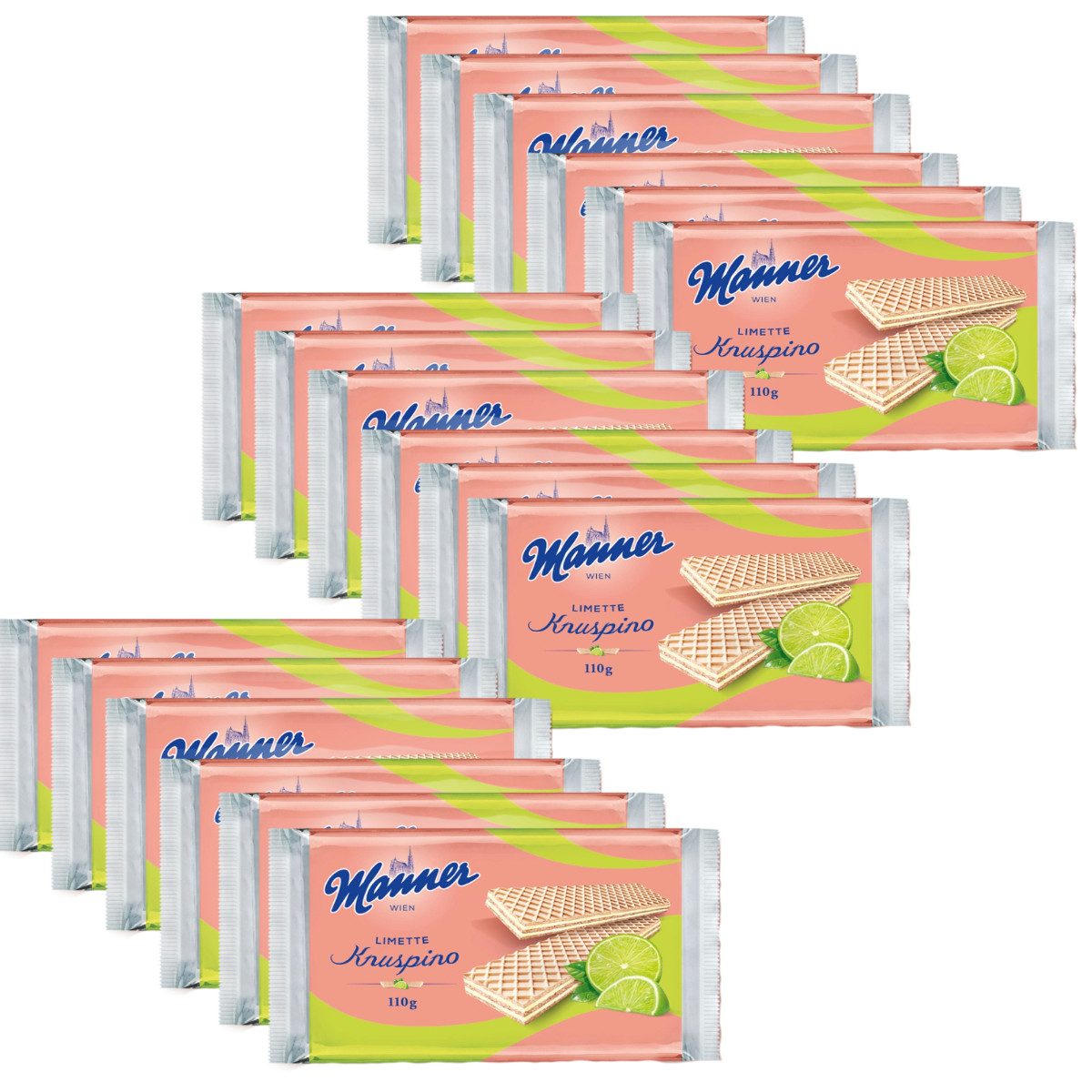 Manner Kekse, Manner Knuspino knusprige Waffeln mit Limettencreme 110g 18er Pack
