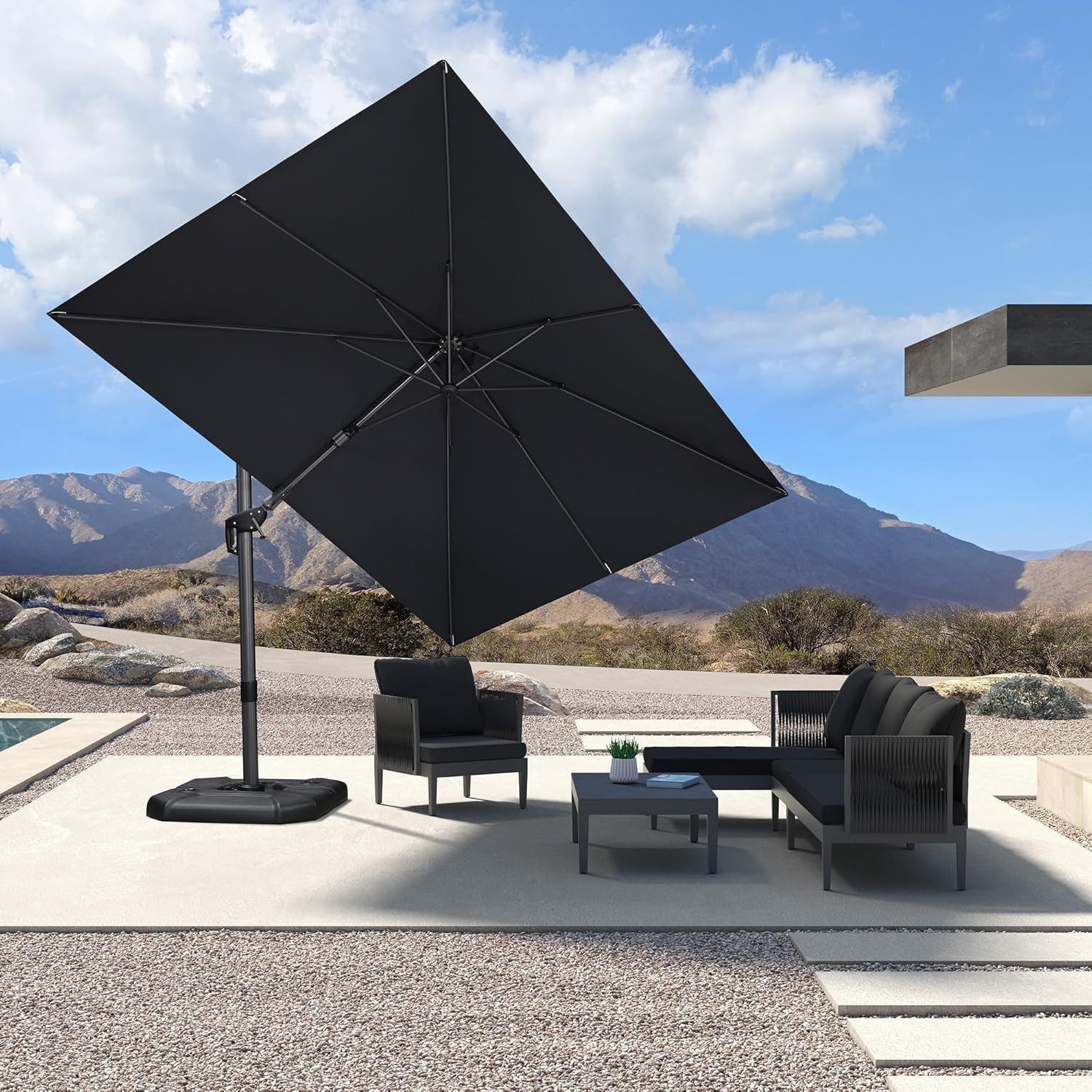 PURPLE LEAF Sonnenschirm Außenbereich Rechteckiger großer Seitlich Neigender Ampelschirm, LxB: 350,00x250,00 cm, 360°Rotation, Sonnenschutz UV50+, für Garten, Terrasse, Pool