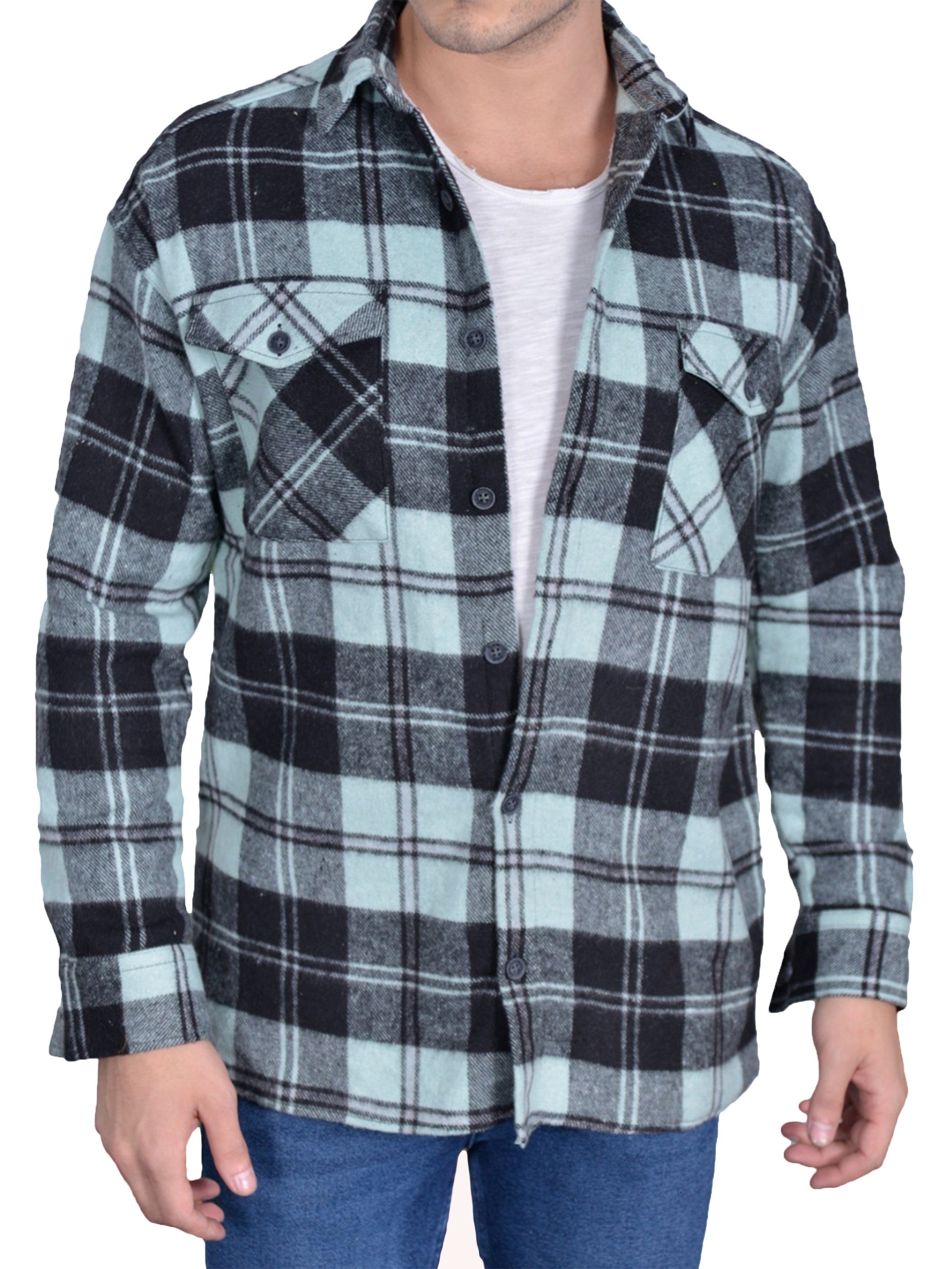 Megaman Jeans Flanellhemd Herren Holzfällerhemd Flanellhemd Kariert Freizeithemd Jacke