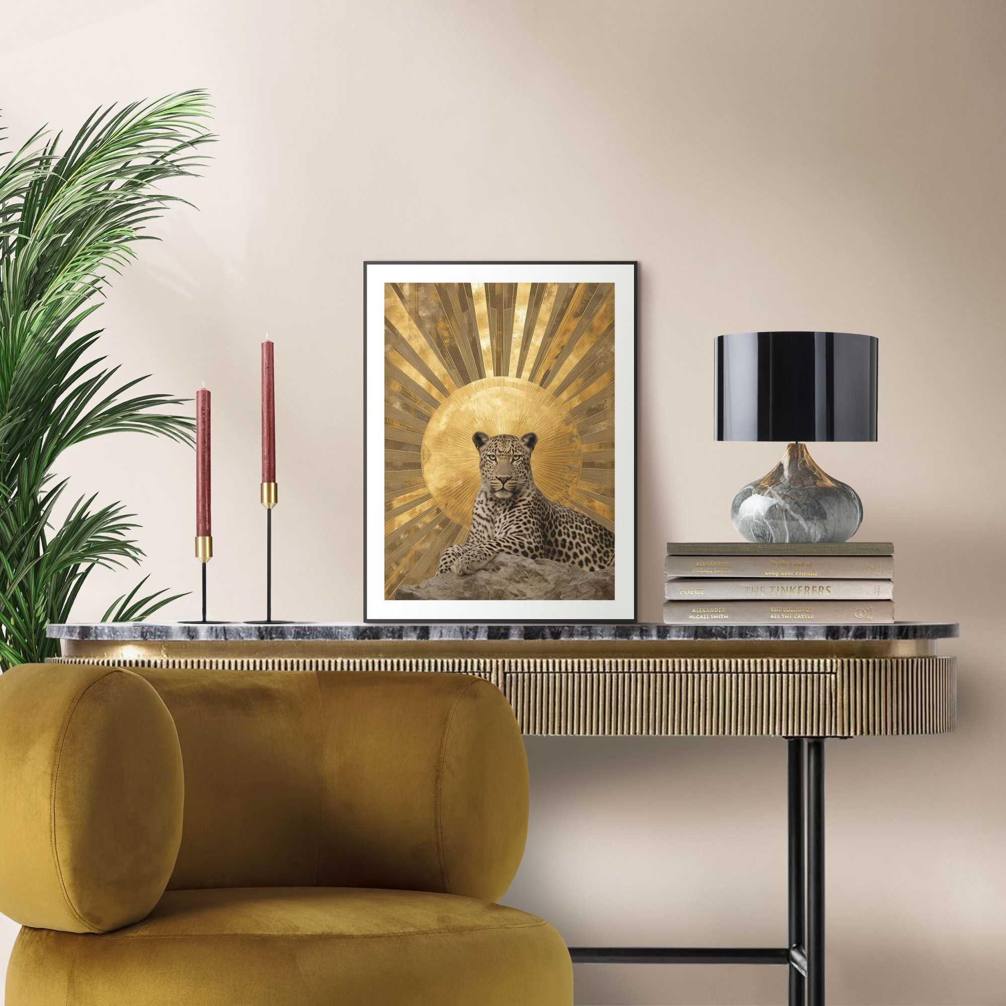 Reinders! Bild mit Rahmen Königlicher Leopard, Tiere (1 St), Wohnzimmer - Gold - MDF - Tiere - 30x40 cm