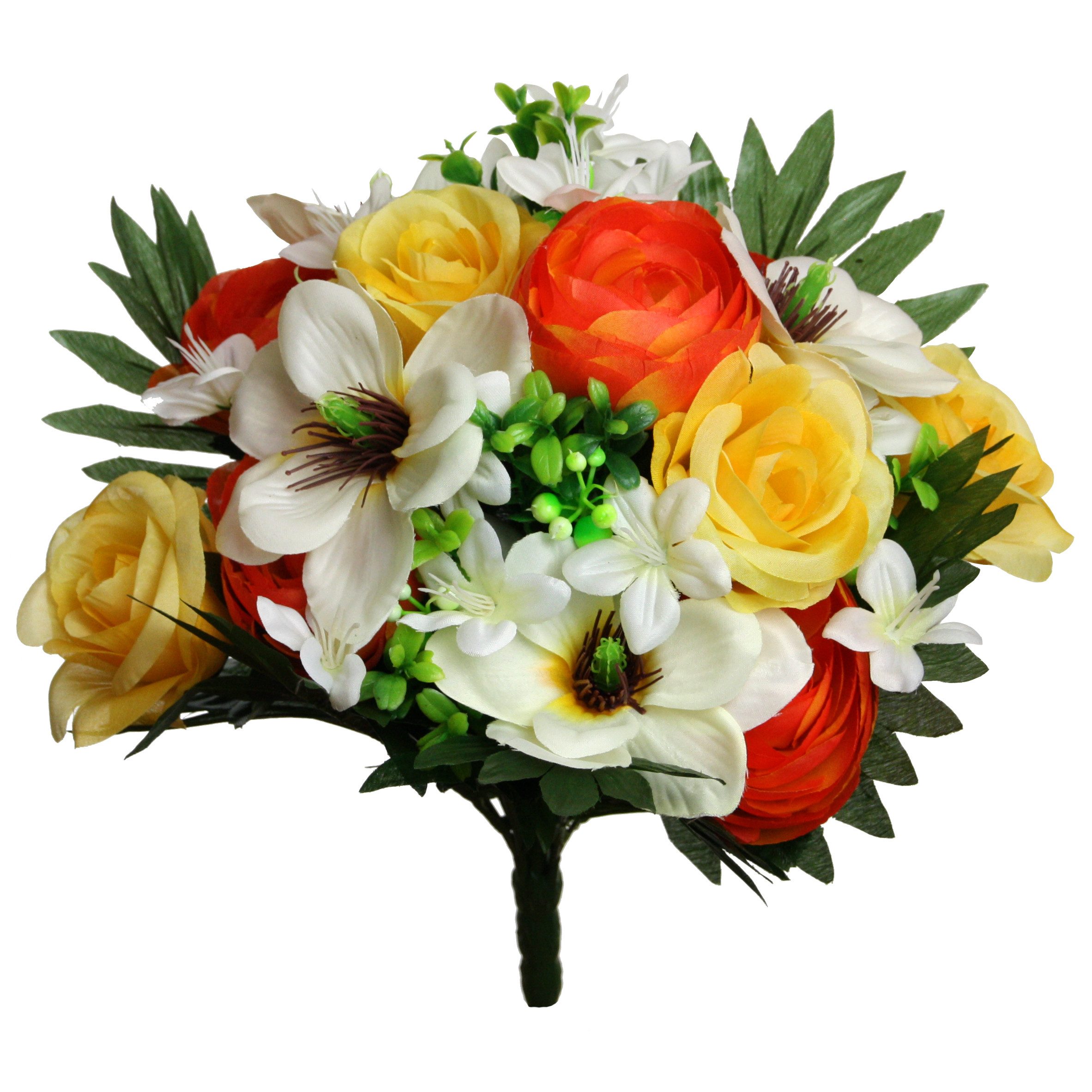 Kunstblumenstrauß Kunstblume Strauß Rose-Magnolie Blumenstrauß 37cm GELB-ORANGE, Floratexx GmbH
