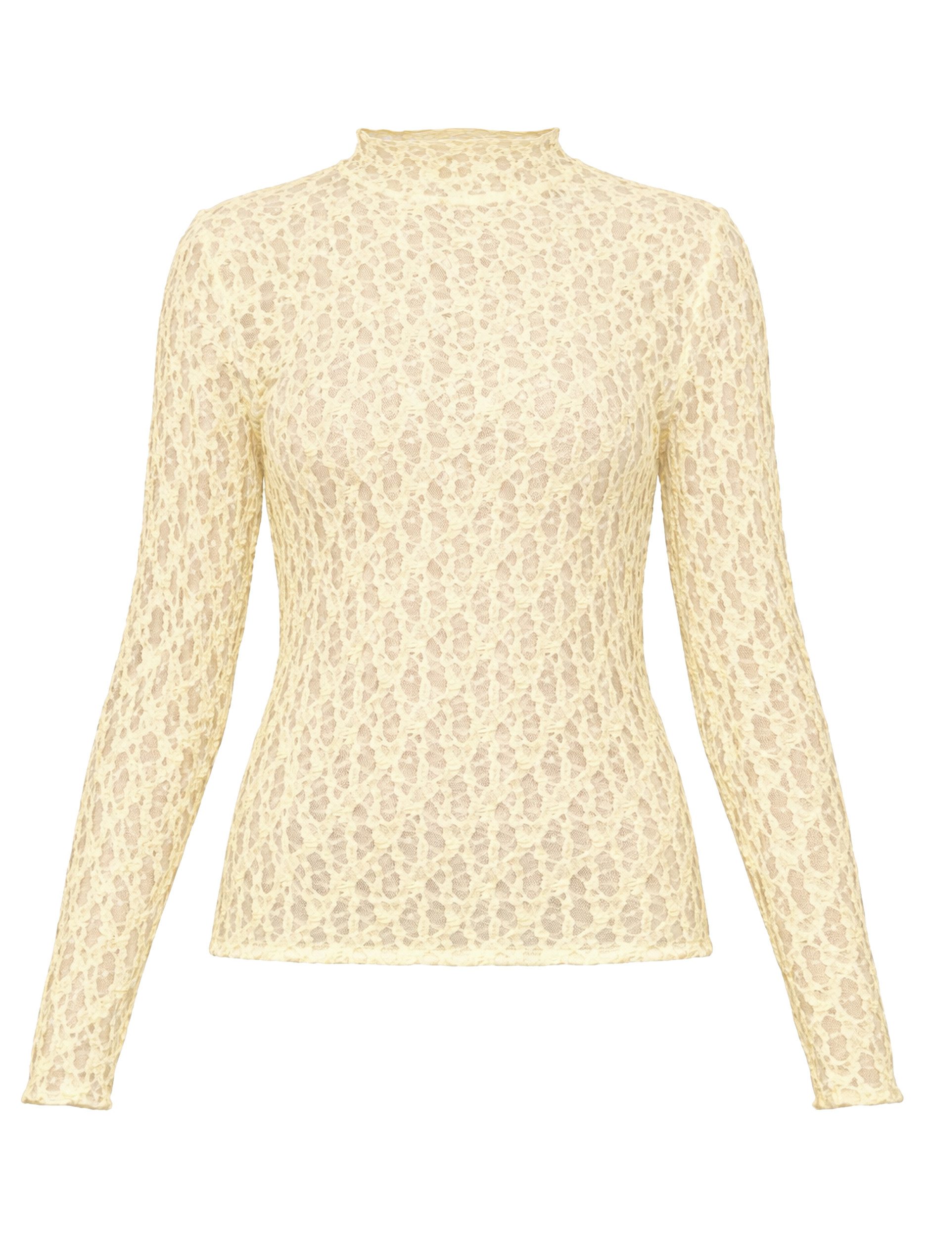 SASSYCLASSY Langarmshirt Langarm Spitzenshirt für Damen Figurbetontes Shirt aus transparenter Spitze mit floralem Muster