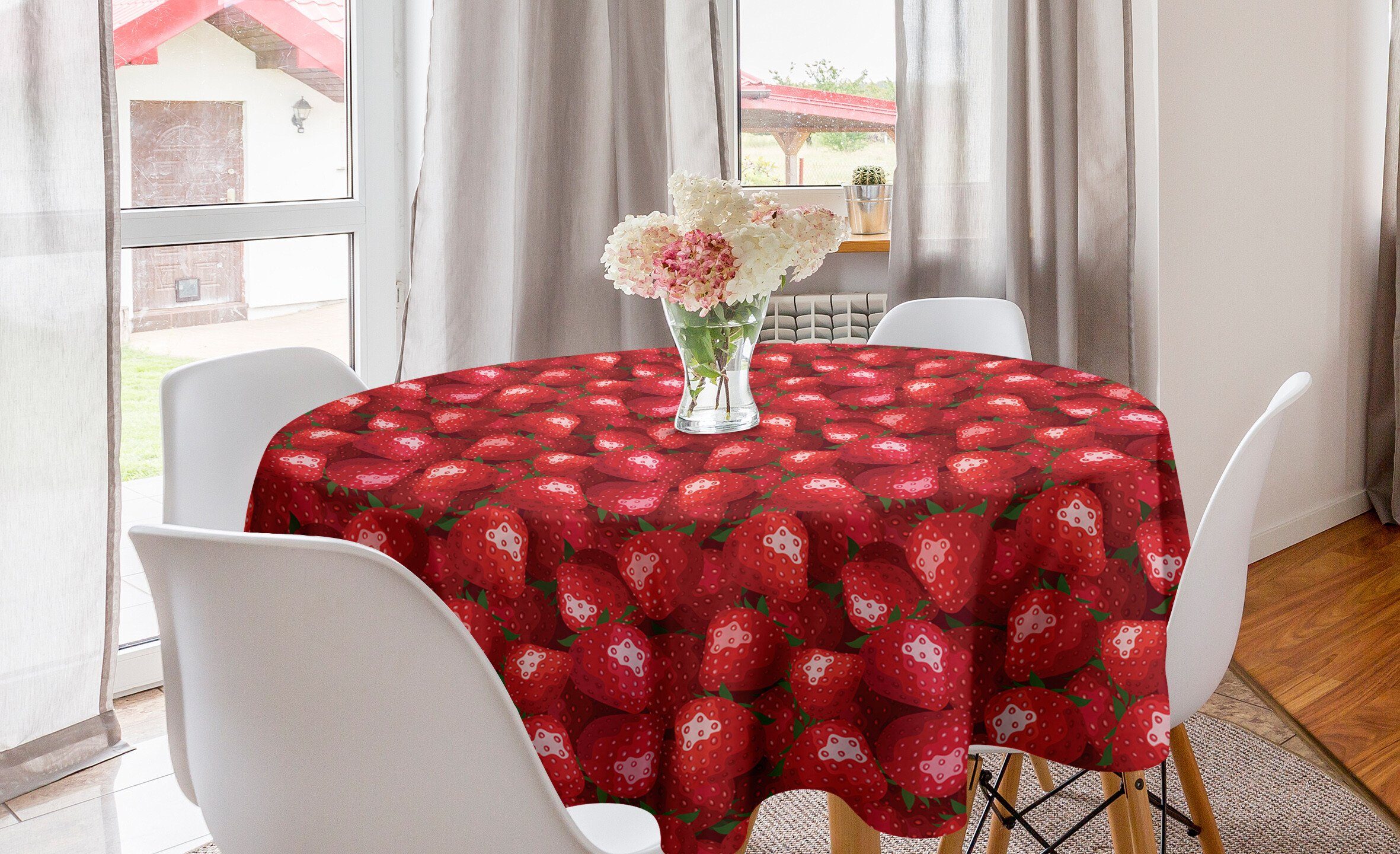 Abakuhaus Tischdecke Kreis Tischdecke Abdeckung für Esszimmer Küche Dekoration, rot Erdbeeren Reife Früchte