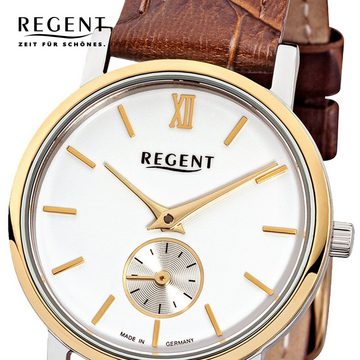 Regent Quarzuhr Regent Damen-Armbanduhr braun Analog, Damen Armbanduhr rund, klein (ca. 27mm), Lederarmband