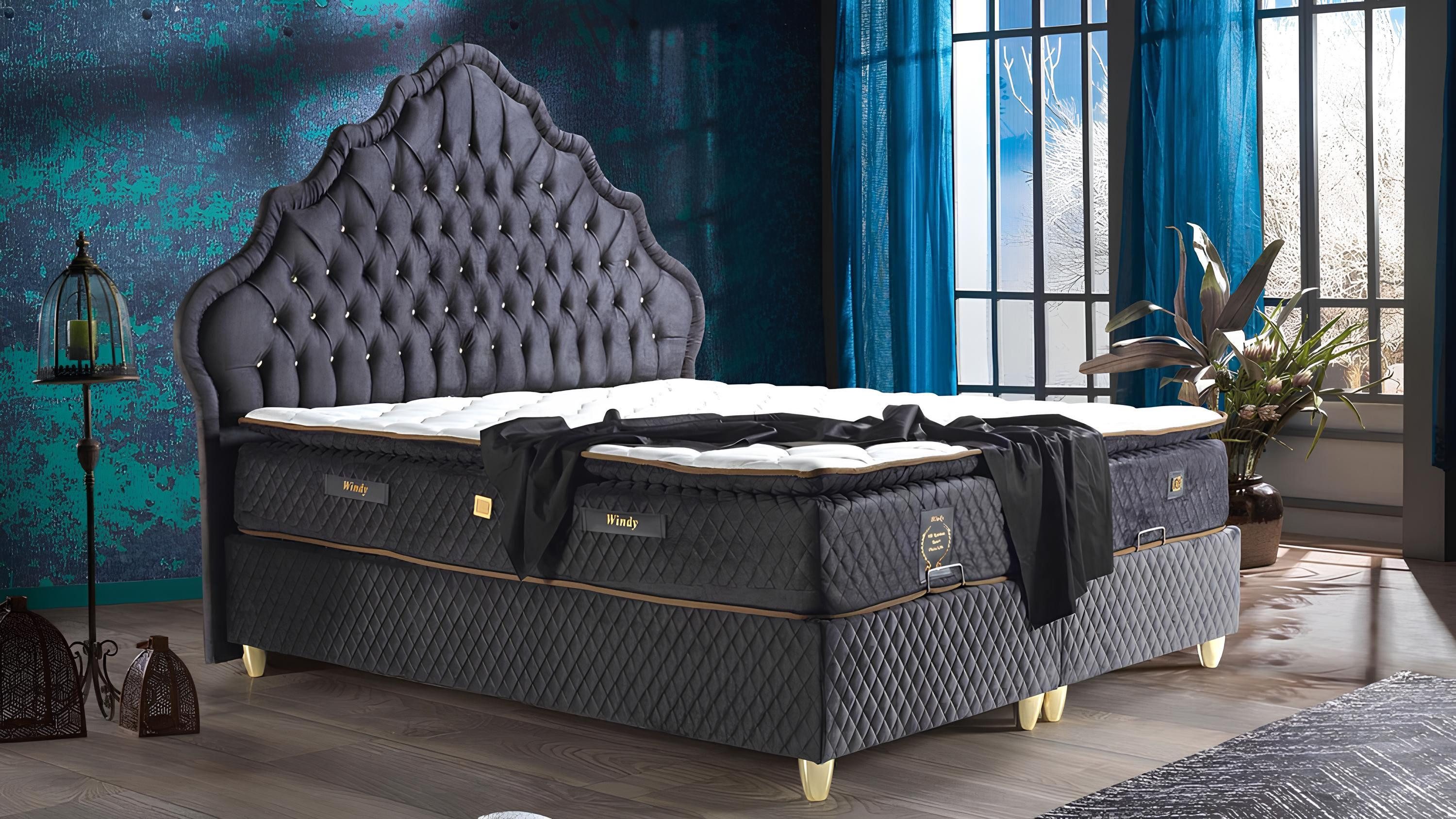 JVmoebel Polsterbett Luxus Polsterbett in Schwarz mit elegantem Design (Bett), Made in Europa