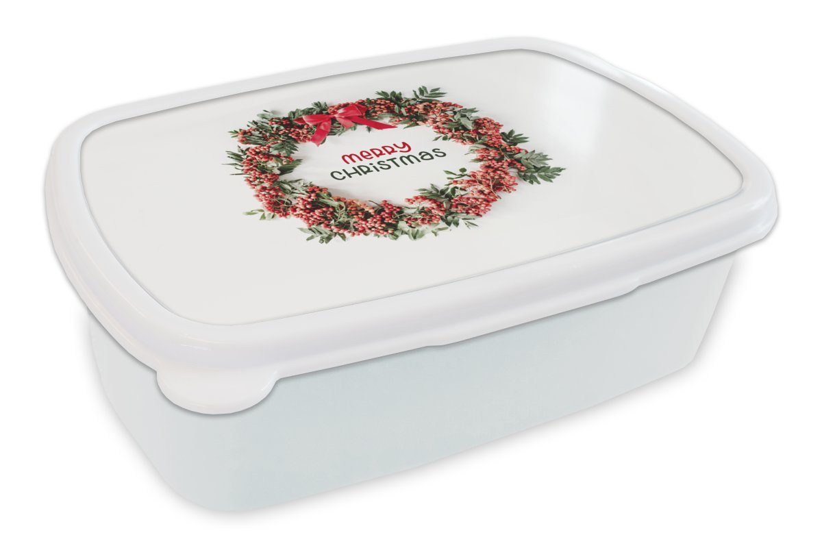 MuchoWow Lunchbox Winter - Mistelzweig - Weihnachtskranz, Kunststoff, (2-tlg), Brotbox für Kinder und Erwachsene, Brotdose, für Jungs und Mädchen weiß