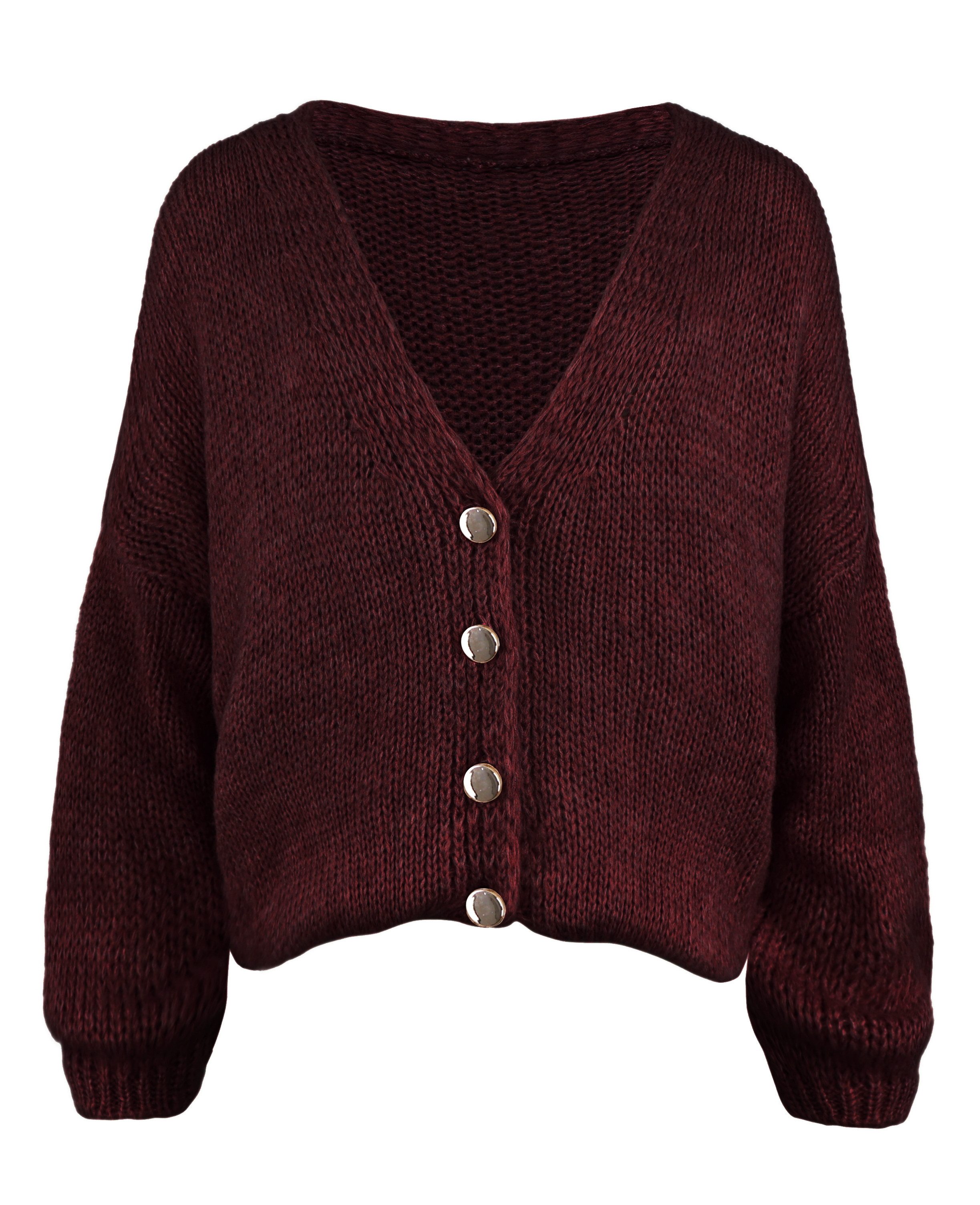dy_mode Strickjacke Strick Cardigan Damen im Grobstrick V-Ausschnitt Übergangsjacke Grobstrick, in Unifarbe, V-Ausschnitt