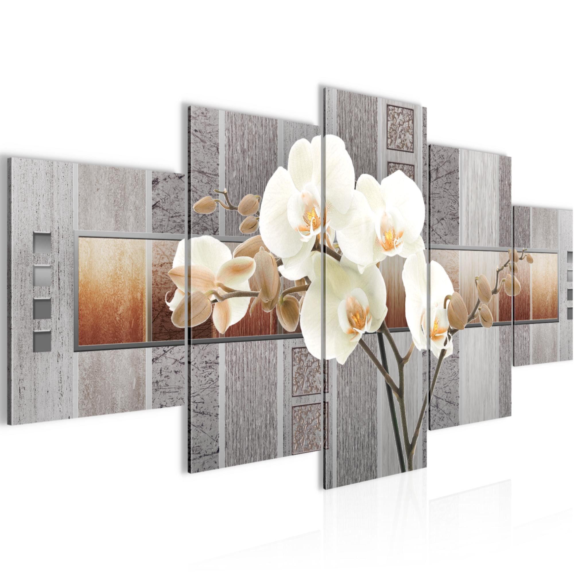 Runa Art Wandbild Blumen Orchidee 5 Teilig Wanddekoration Design Grau Beige 204651a, 200L x 100B cm