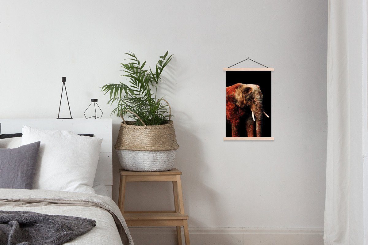 Textilposter (1 Posterleiste, Wohnzimmer, MuchoWow Elefant Poster Magnetisch - St), Bilderleiste, für - Tiere Rot,