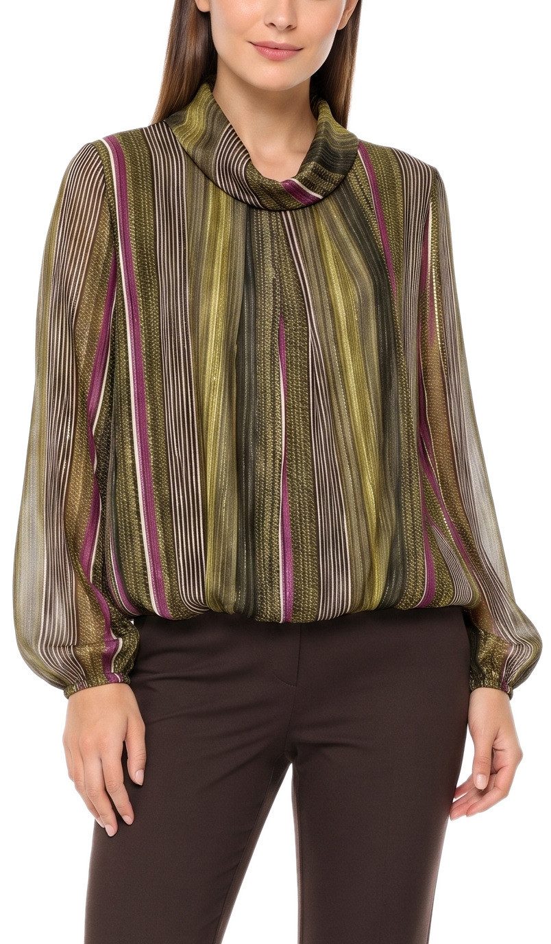 dy_mode Chiffonbluse Damen Bluse Chiffon Langarmbluse mit Glanzfäden Schlupfbluse Leichte Übergangsqualität, vertikalen Streifen-Design