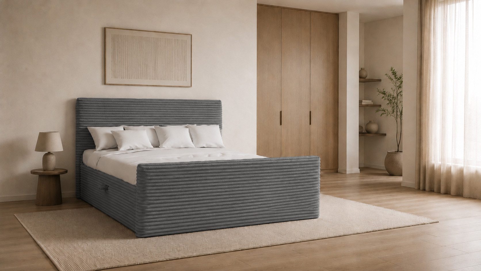 Kaiser Möbel Boxspringbett Trento mit Bettkasten, Topper und Bonellmatratze, VELO Stoff (Komplett-Set (Bettgestell, Matratze, Topper), mit Topper mit Bettkasten antibakterieller Bezug einfache Montage