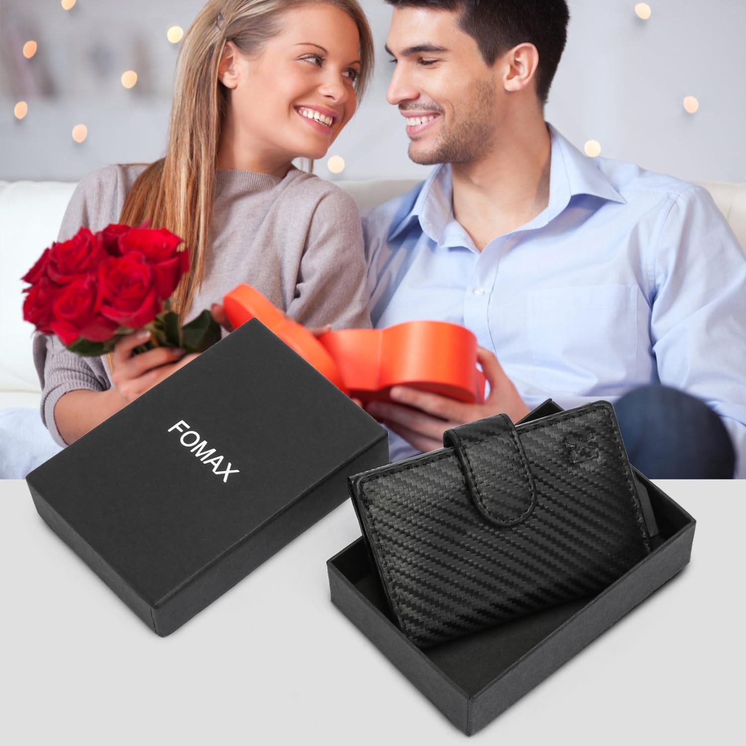 Fomax Mini Geldbörse mit Münzfach Echtleder Carbon Herren klein für Herren, 8+ Karten mit RFID Schutz Slim Wallet Kartenetui