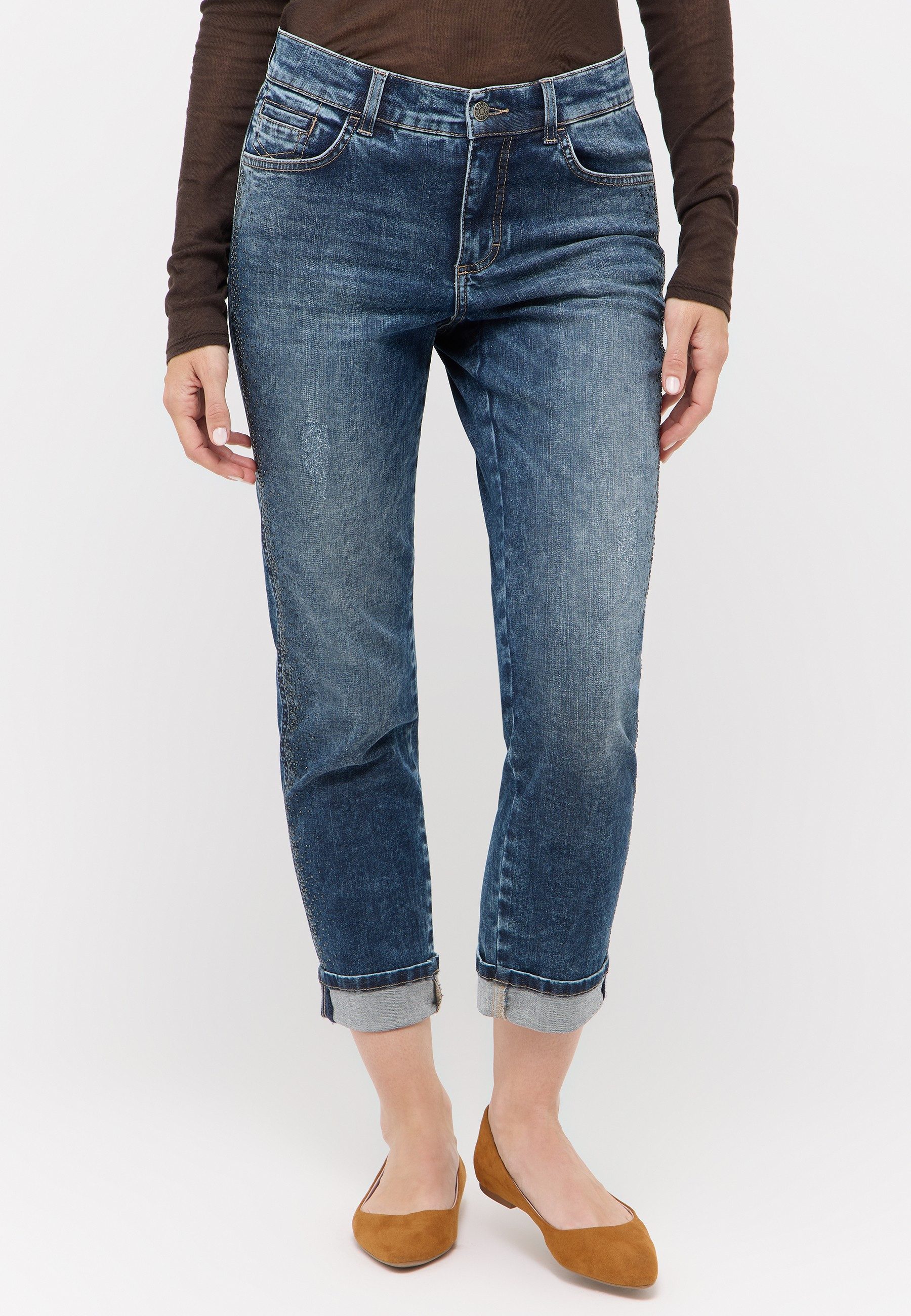 ANGELS 7/8-Jeans DARLEEN SPARKLE mit Umschlagsaum, STRAIGHT, Stretch-Denim