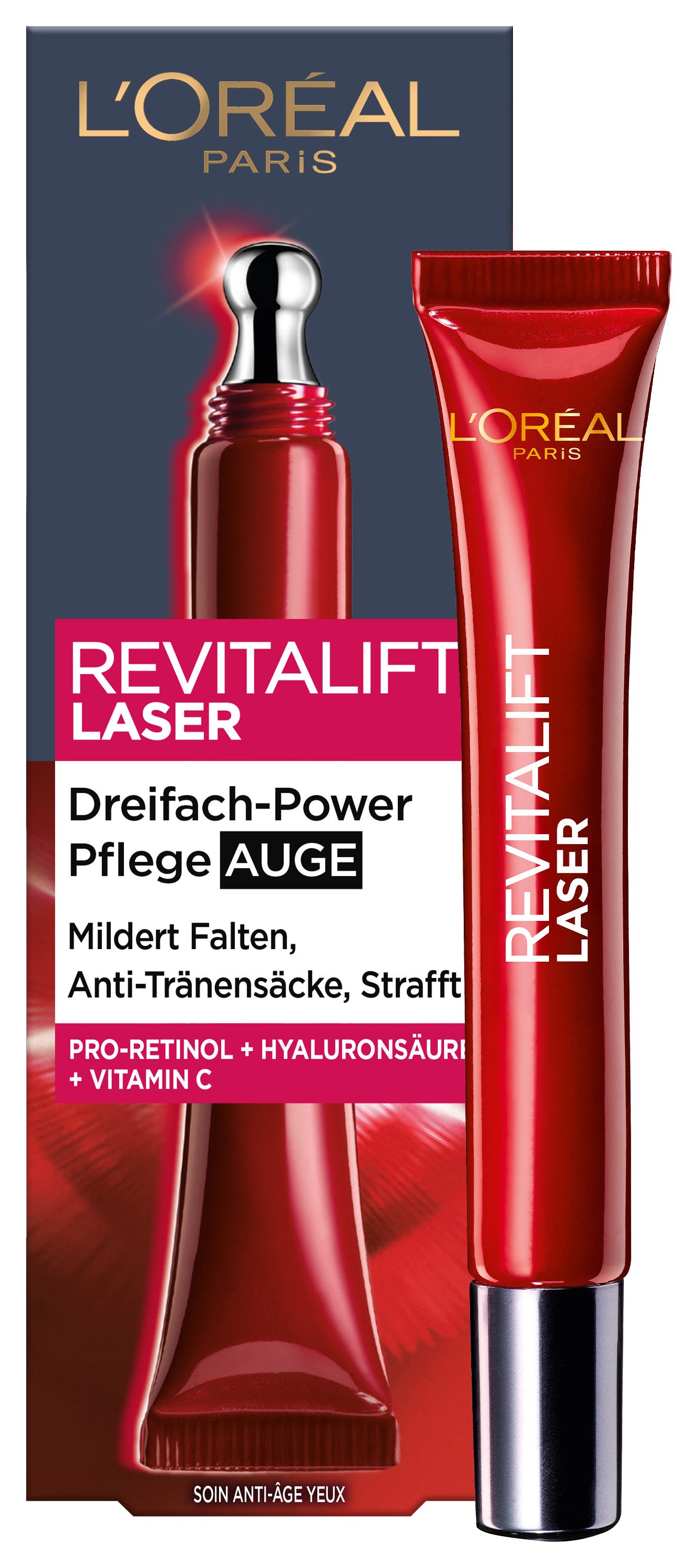 L'ORÉAL PARIS Augencreme REVITALIFT LASER X3 ANTI-AGE AUGENPFLEGE, RevitaLift Laser X3 Anti-Age Pflege, wirkt abschwellend, mildert Falten, gegen Falten und Augenringe