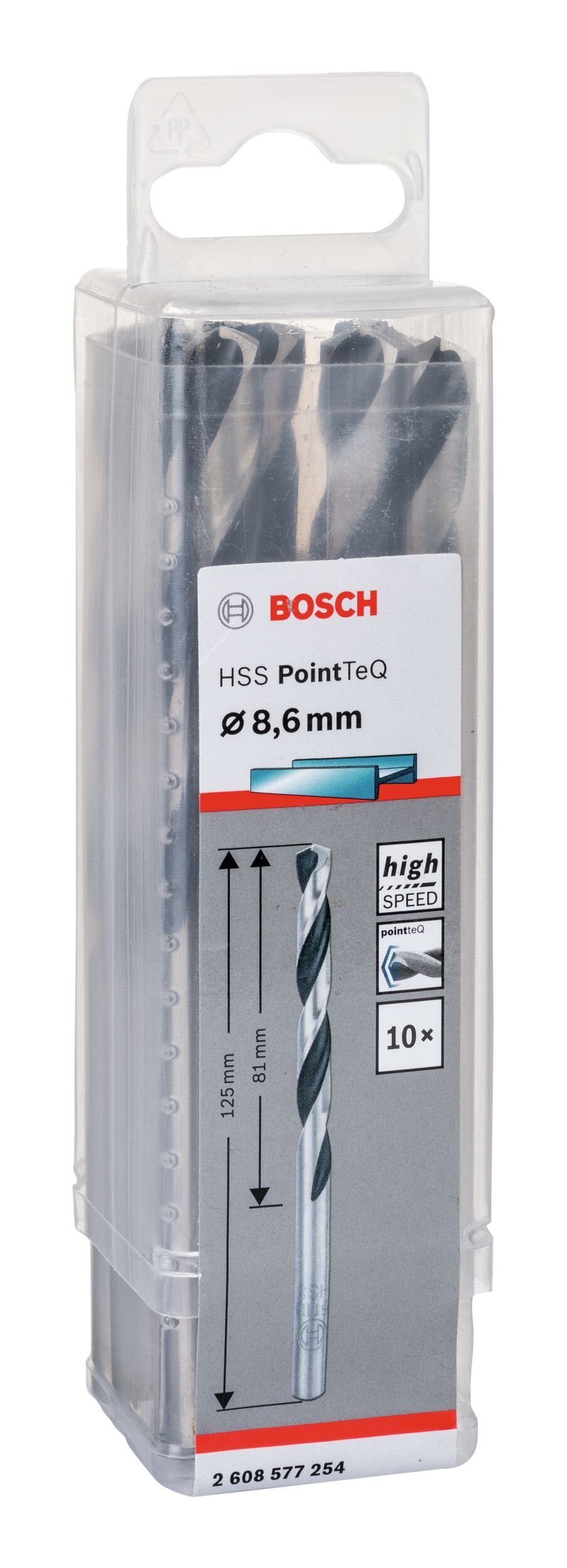 BOSCH Metallbohrer, (10 Stück), HSS PointTeQ (DIN 338) Metallspiralbohrer - 8,6 mm - 10er-Pack