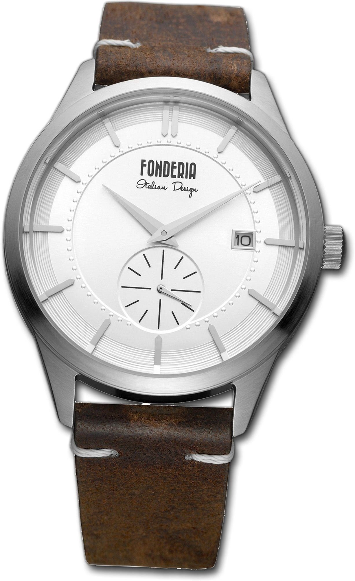 Fonderia Quarzuhr Fonderia Leder Elegant-S Gehäuse, (ca. mit groß Uhr Lederarmband, Herren P-6A009US1, Herrenuhr rundes 41mm)
