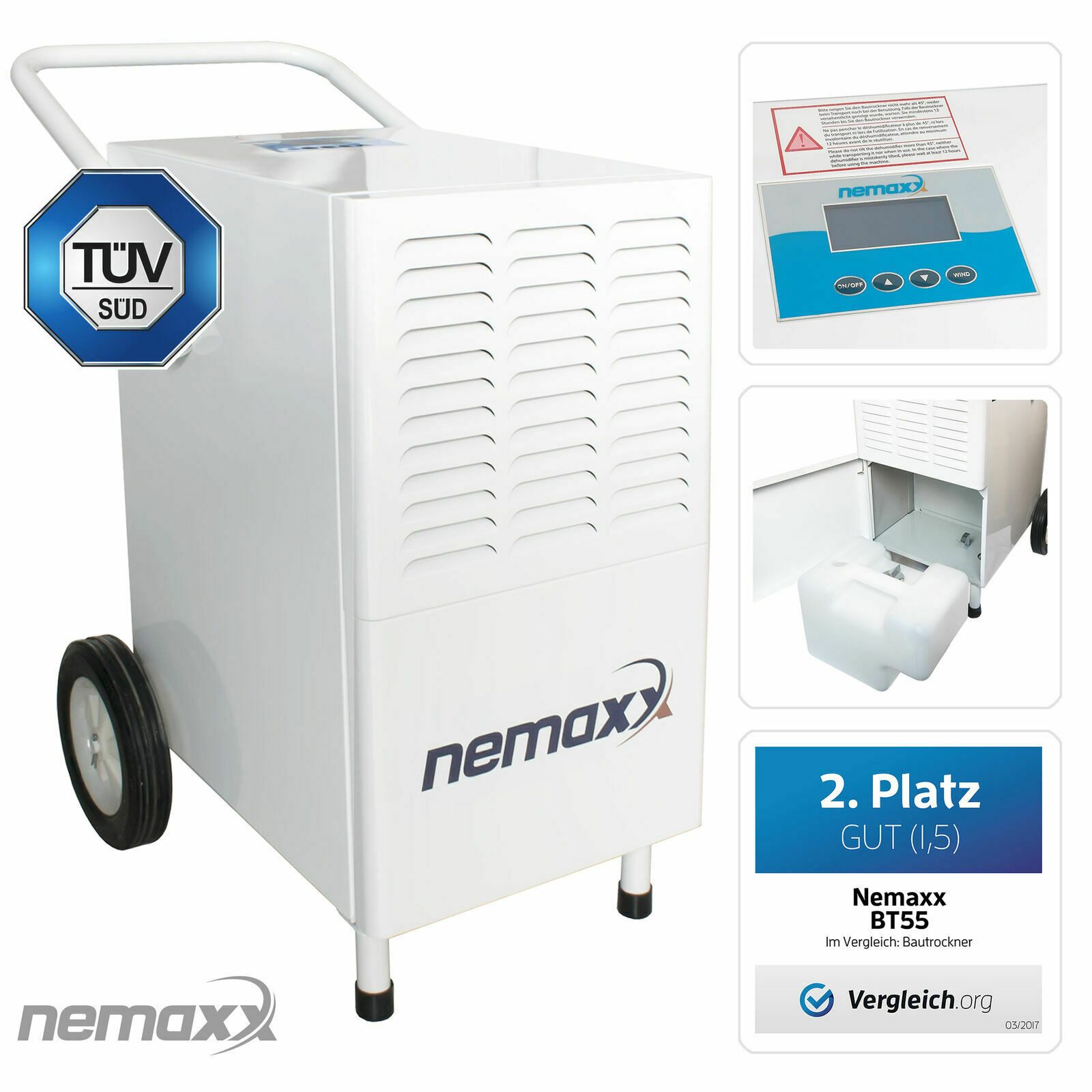 NEMAXX Bautrockner BT55, Entfeuchtung 55,00 l/Tag, Abnehmbarer Wassertank, Tragegriff
