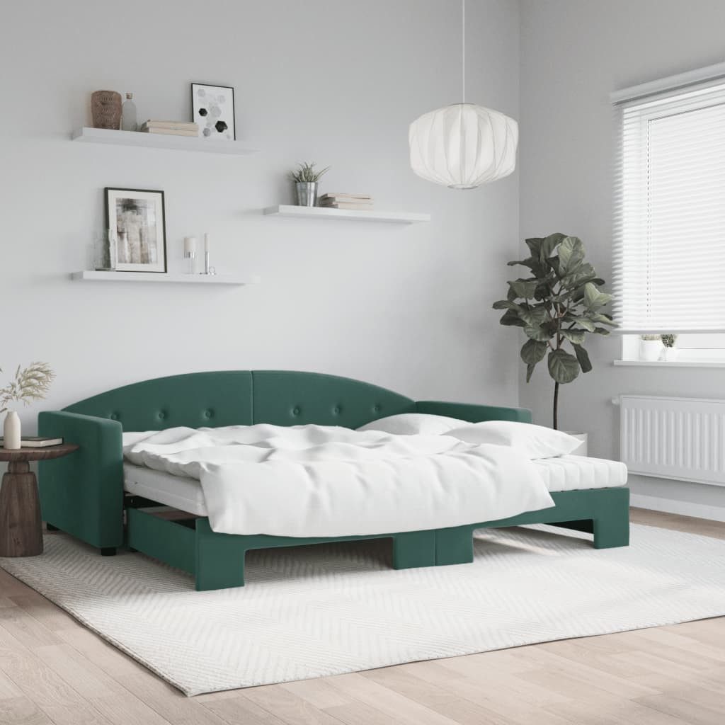 vidaXL Bett, Tagesbett Ausziehbar mit Matratzen Dunkelgrün 90x200 cm Samt günstig online kaufen