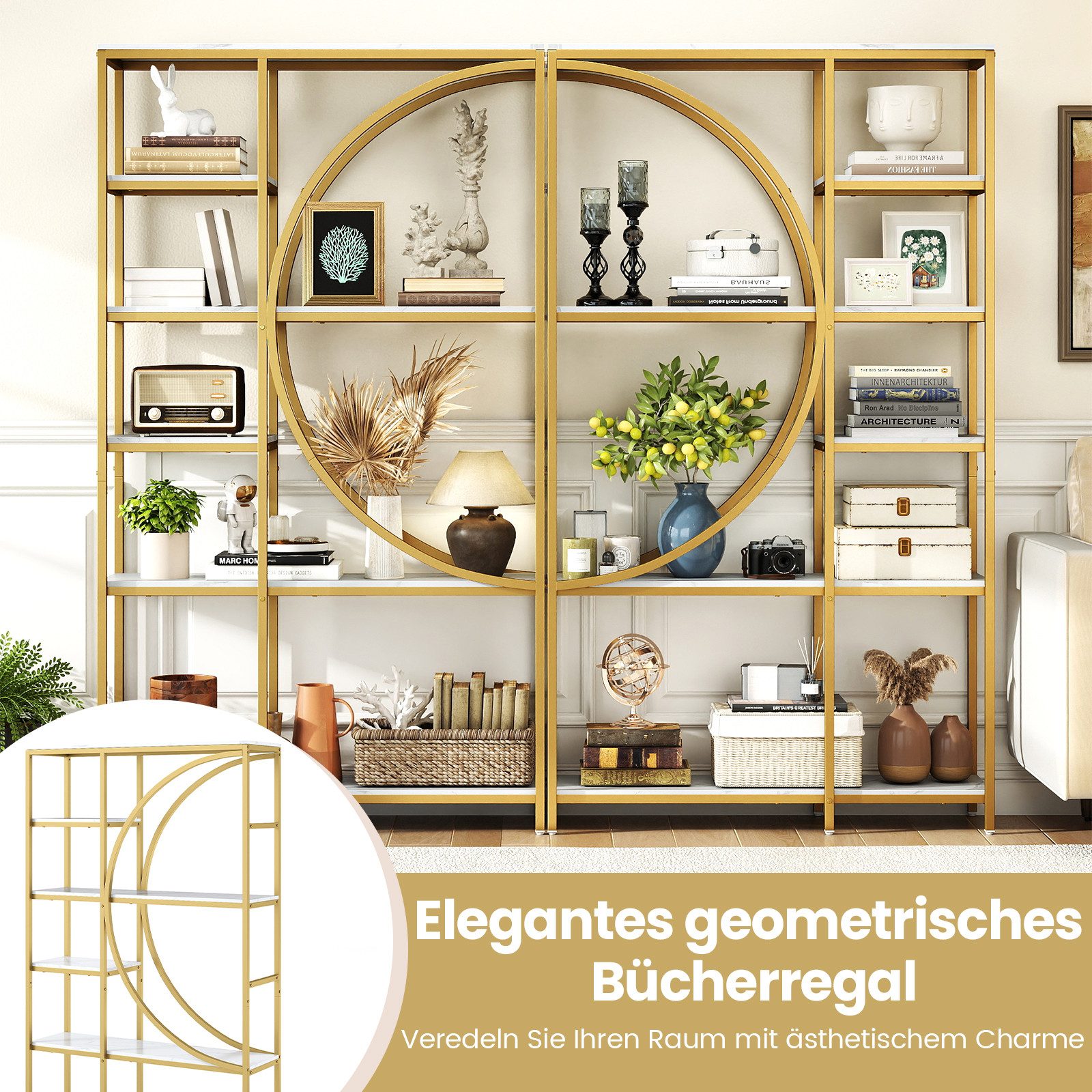 COSTWAY Bücherregal, 1-tlg., geometrisches Büroregal Metallrahmen 100 x 30 x 177 cm