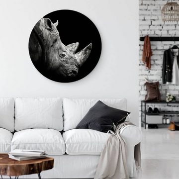 K&L Wall Art Gemälde Metallposter rund Safari Rhinozeros Fotografie Nashorn Meermann, Metalloptik Wandbild Ø 30cm
