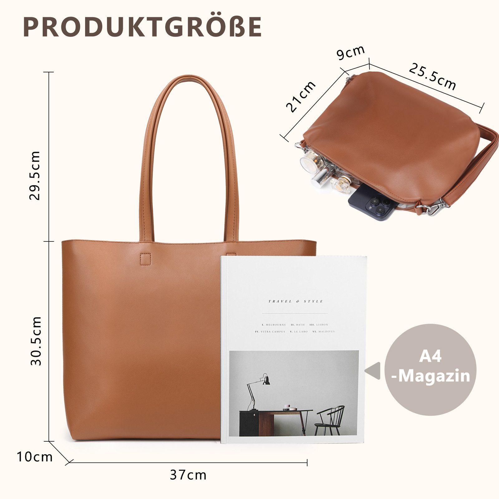 TAN.TOMI Shopper Damen Henkeltaschen Groß Handtasche Mit Einer Kosmetiktasche (2-tlg., Henkeltasche 2PCS Set Einfach Tote Bag), Handtaschen Damen Groß PVC Umhängetasche
