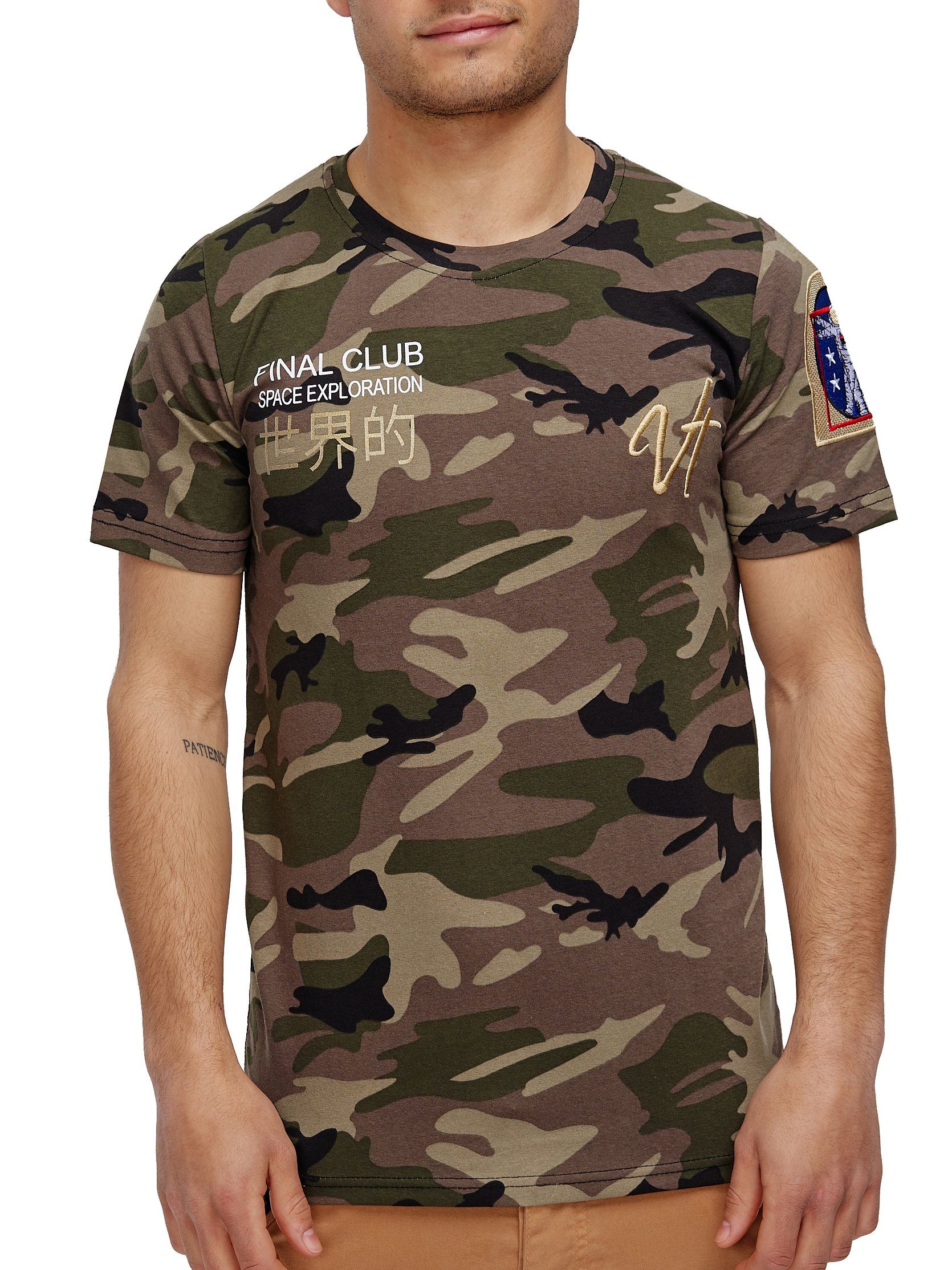 John Kayna T-Shirt »Herren T-Shirt Camouflage Kurzarm Rundhals Shirt« (Shirt  Polo Kurzarmshirt Tee, 1-tlg., im modischem Design) Fitness Freizeit Casual