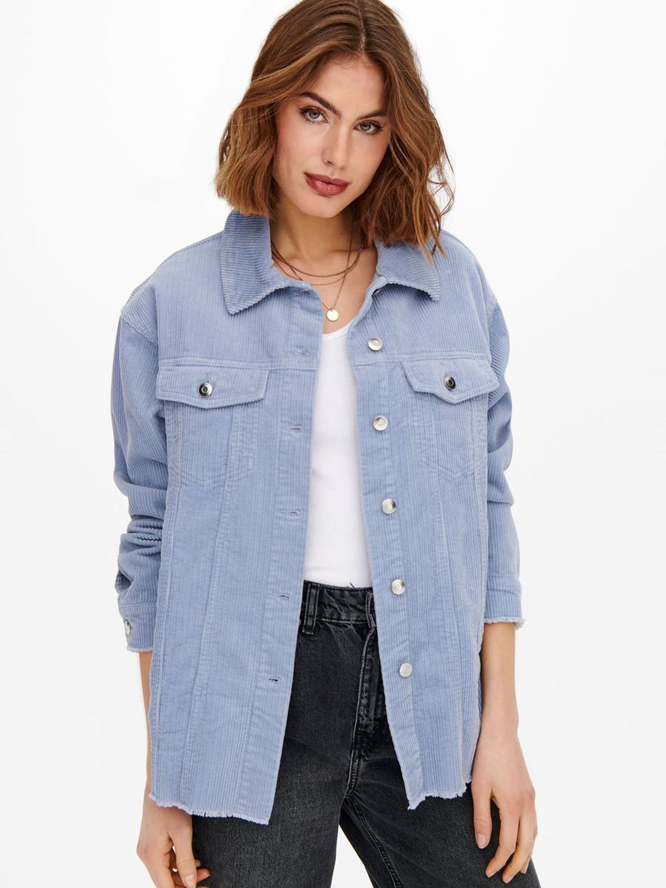 Übergan Blouson 4014 ONLBITTEN Samt ONLY Cardigan Cord Oversized Hellblau Shacket Jacke in (1-St)