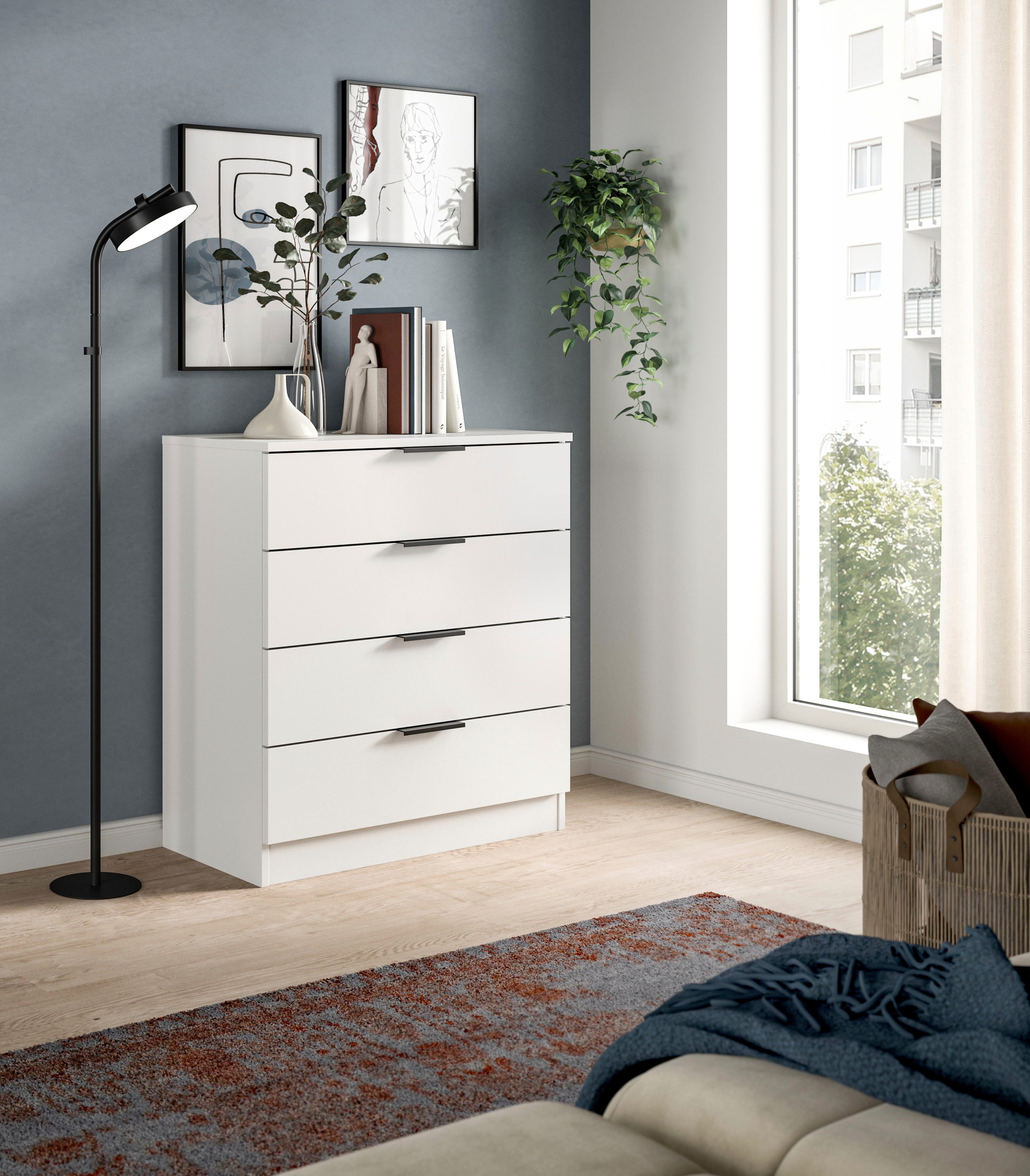 Home affaire Kommode SKARDE, Breite 74 cm, 4 Schubkästen, viel Stauraum (in verschiedenen Farben und Breiten erhältlich, individuell einsetzbar), Sideboard, Anrichte, Schubkastenkommode, Schrank