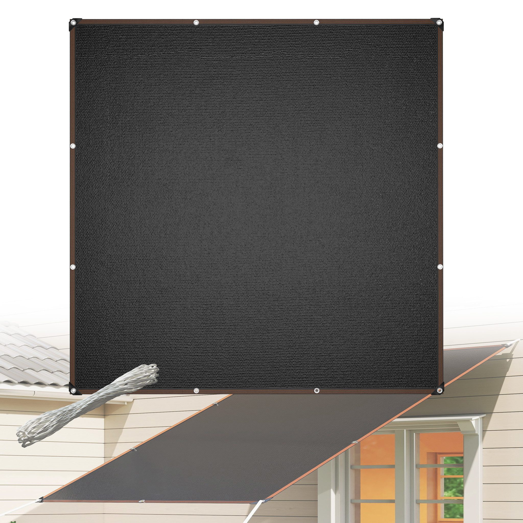 FIVMEN Sonnensegel Zaun Sichtschutz Windschutz aus HDPE Sonnenschutz mit Seilen Anthrazit, (3m Breite), Rechteckig UV-Schutz 95% Winddurchlässig für Garten Terrasse Balkon