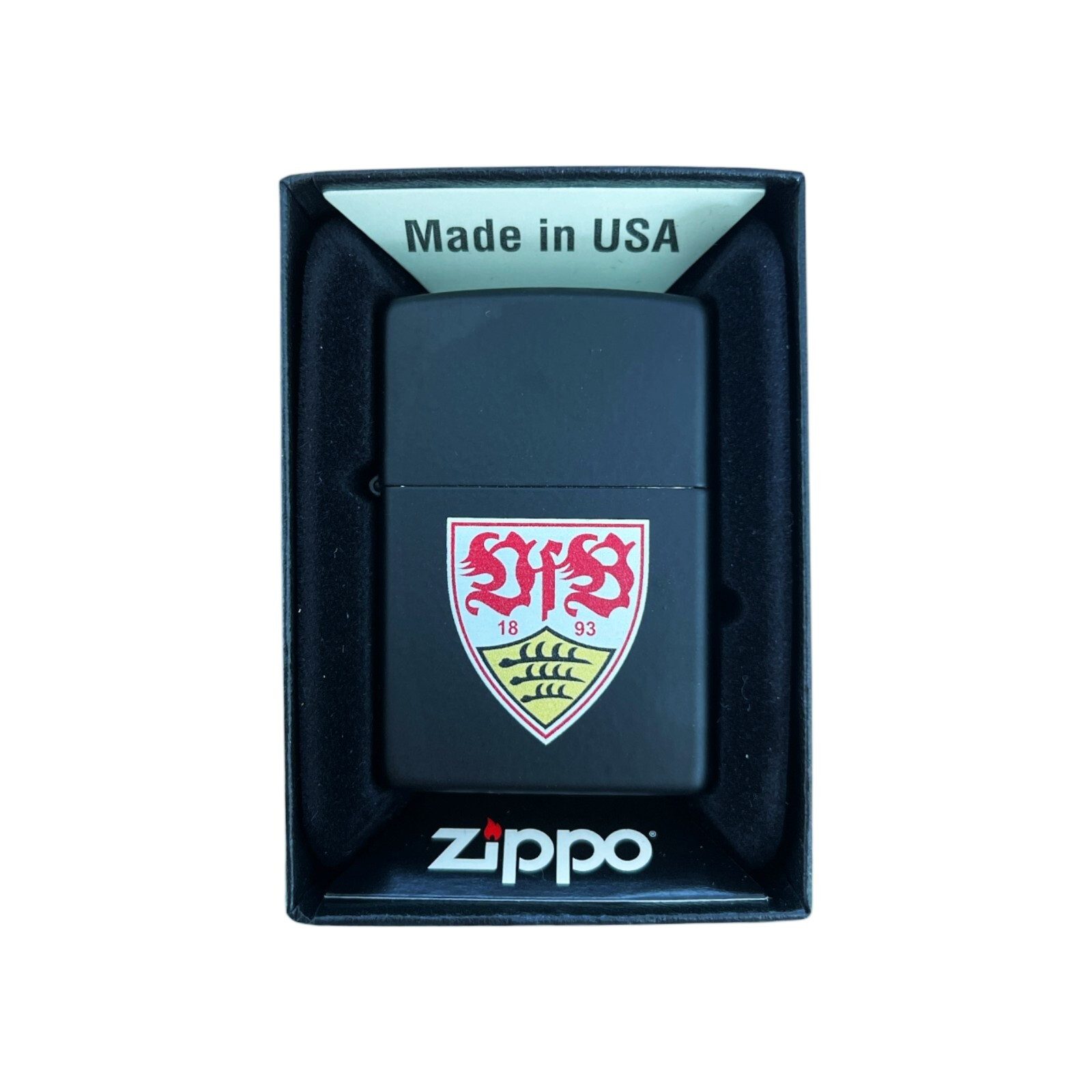 Zippo Feuerzeug Fussball VFB Stuttgart matt schwarz oder chrome gebürstet, offizielle VFB Stuttgart Lizenz