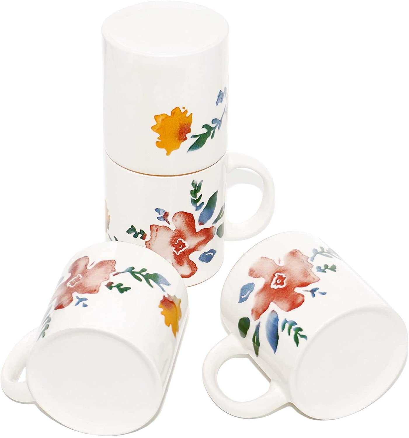 Lashuma Tasse Blütenfest, Keramik, 4er Teetassen ml groß für Kaffee - Milch, Set Becher 300