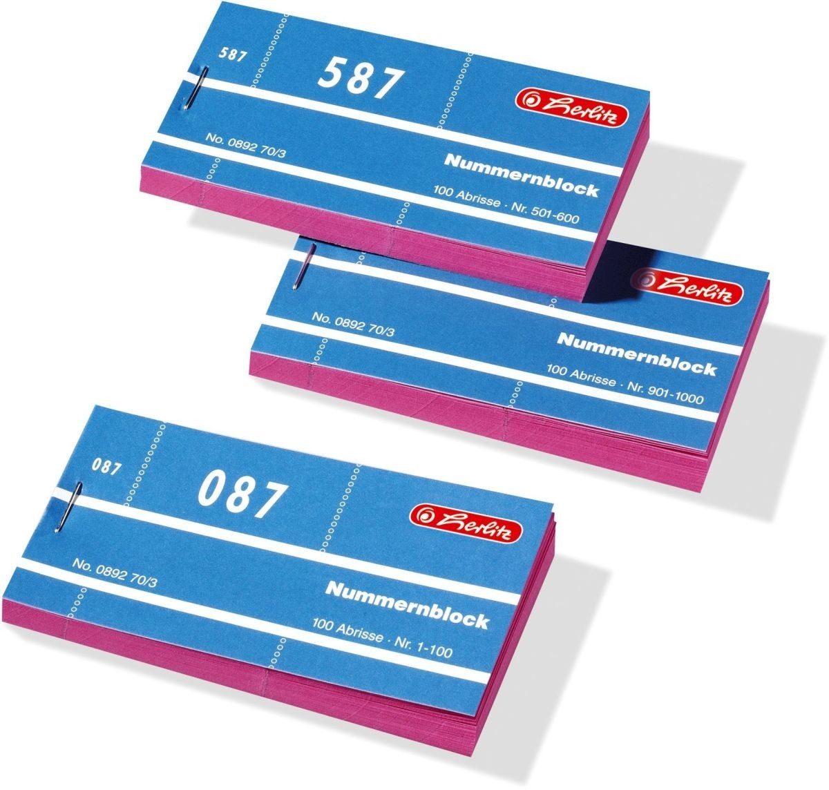 Formularblock Nummernblöcke 1-1000 farbrein VE=10 Blöcke a 100 Abrisse.