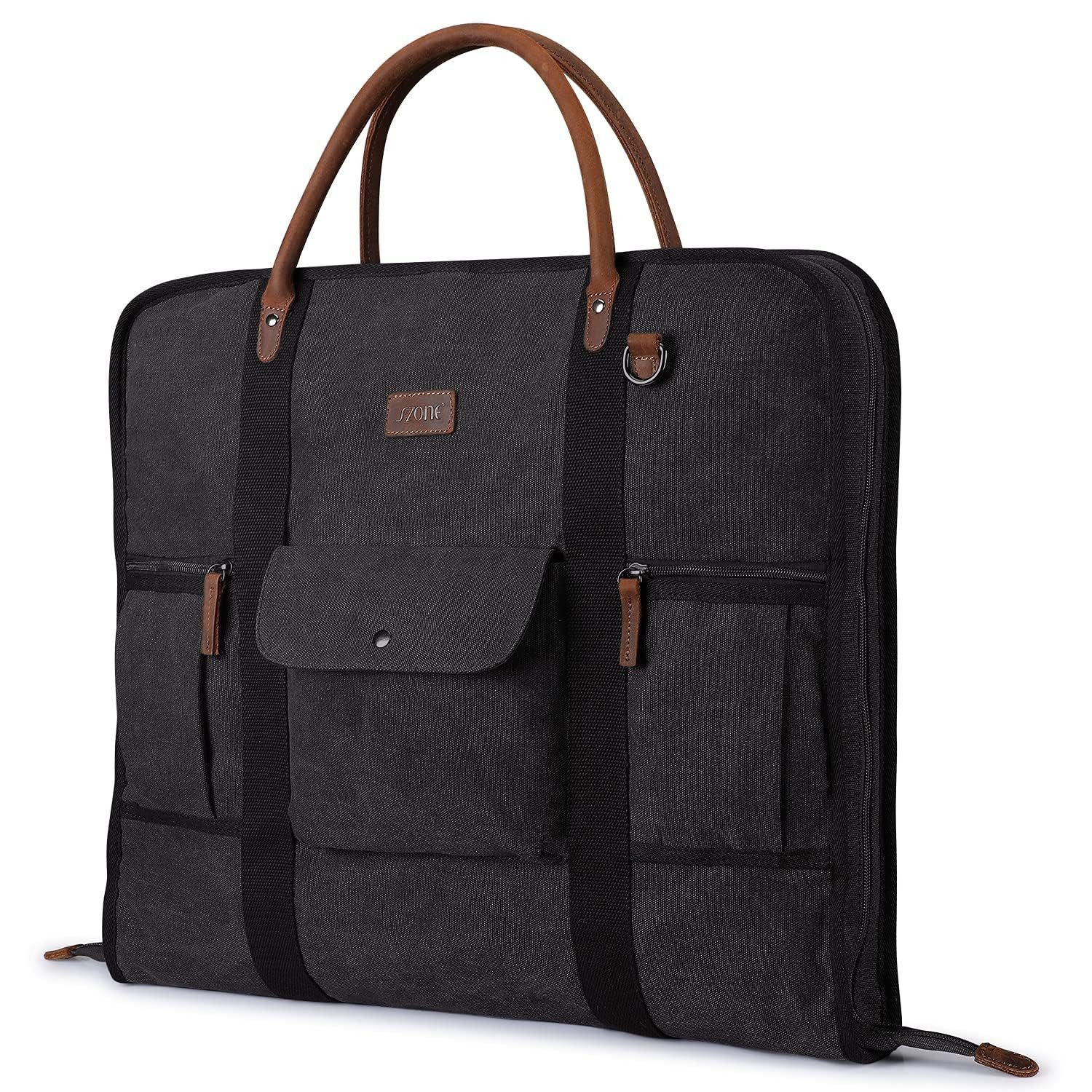 S-ZONE Weekender Männer Handgepäck Kleidertasche Reisetasche Weekender, Canvas-Leder Anzughülle für Geschäftsreisen Tragetasche