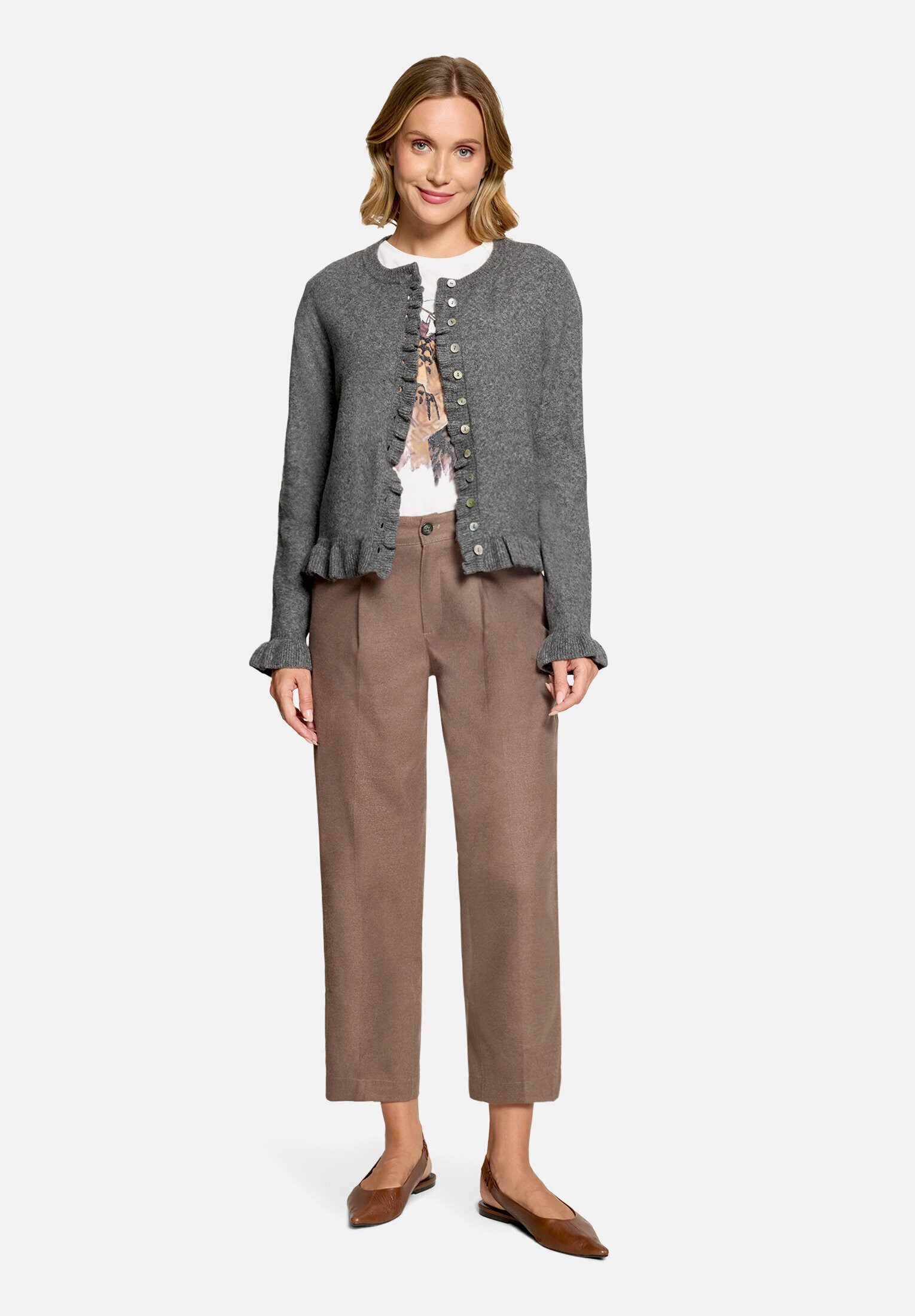Cartoon Strickjacke Damen mit Rüschen (1-tlg)