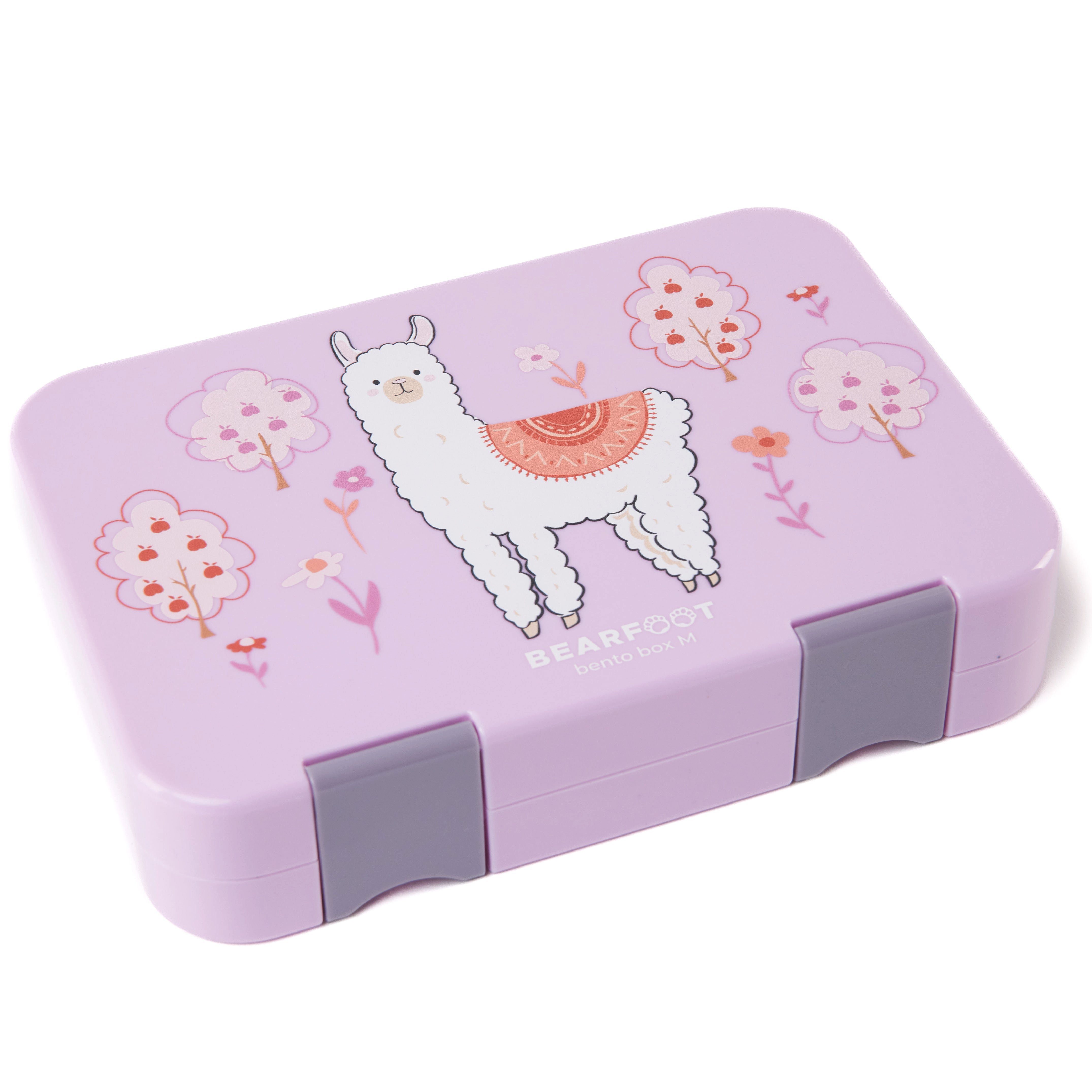 BEARFOOT Lunchbox Brotdose Kinder mit Fächern, Lunchbox, Bento box - Lama Lila, handgezeichnete Designs, modular Lama-lila