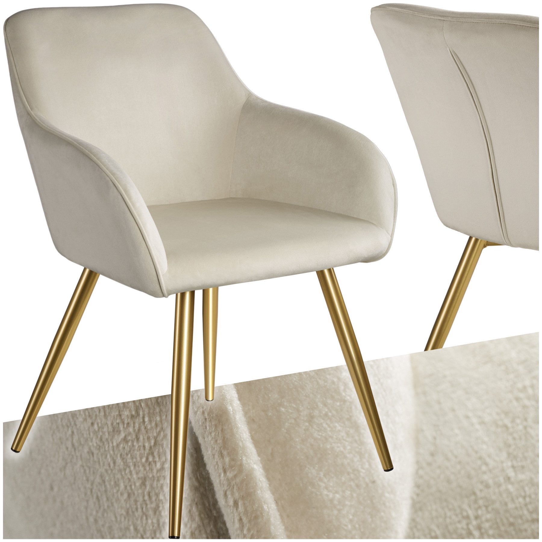 Esszimmerstuhl Küchenstuhl Marilyn Samtoptik, goldene Stuhlbeine