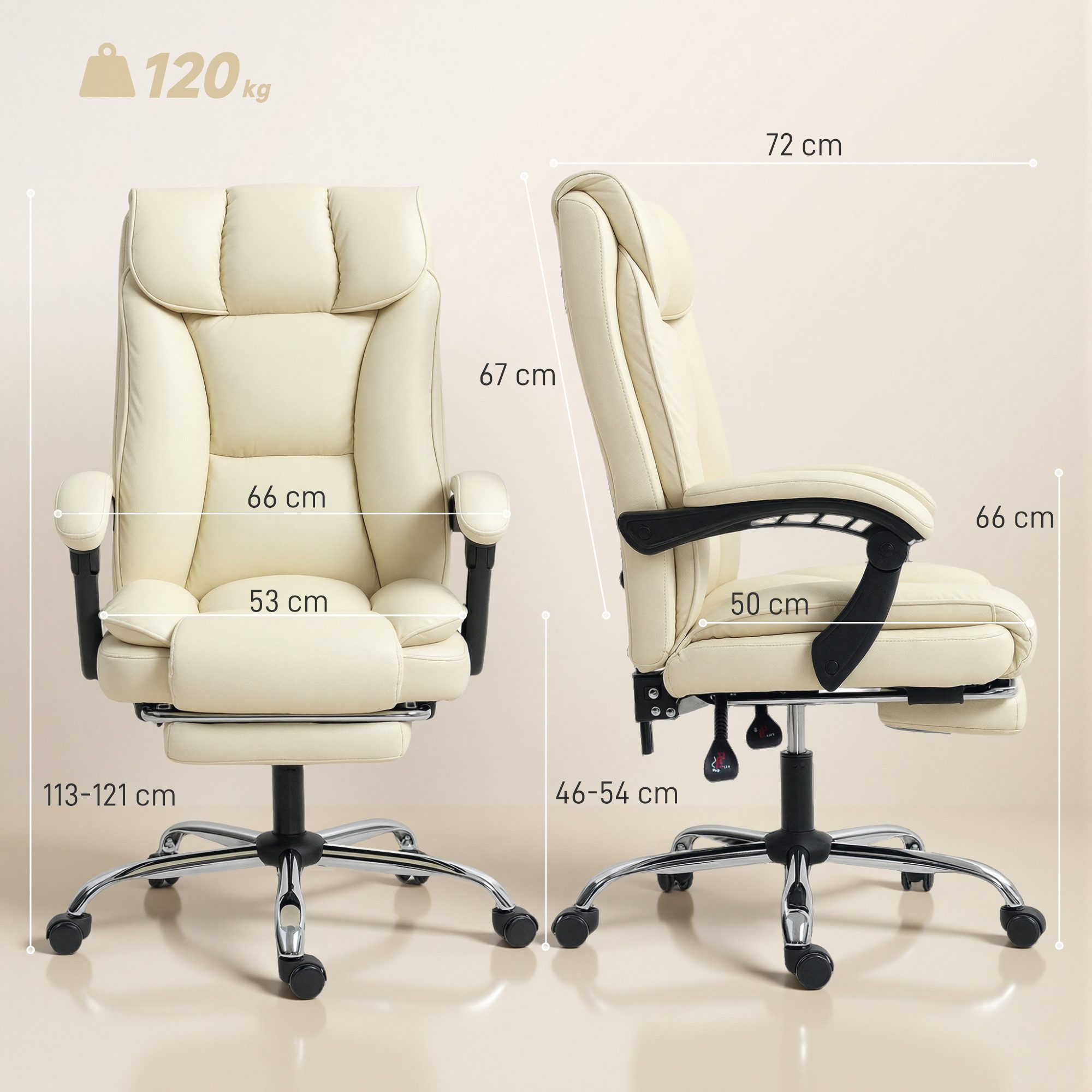 HOMCOM Schreibtischstuhl Bürostuhl ergonomisch, verstellbare Rückenlehne, Computerstuhl (Drehstuhl, 1 St), für Arbeitszimmer, Büro, Beige – Bild 3 von 5
