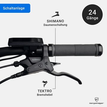 bergsteiger E-Bike Cannock E-Mountainbike mit 250 Watt Motor, 36V 10.4Ah & 12Ah Akku, Kettenschaltung, Heckmotor