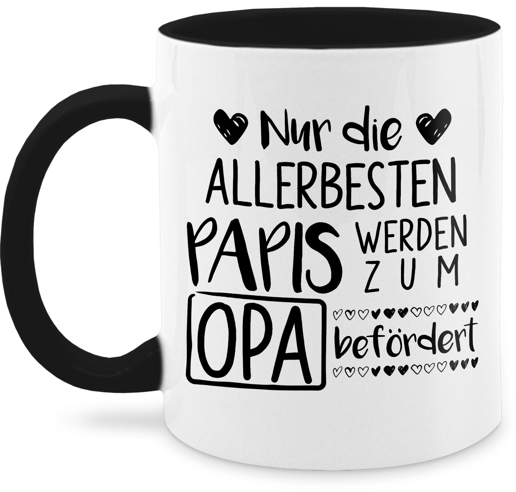 Shirtracer Tasse Nur die allerbesten Papis werden zum Opa befördert schwarz, Keramik, Opa Großvater 1 Schwarz | Teetassen