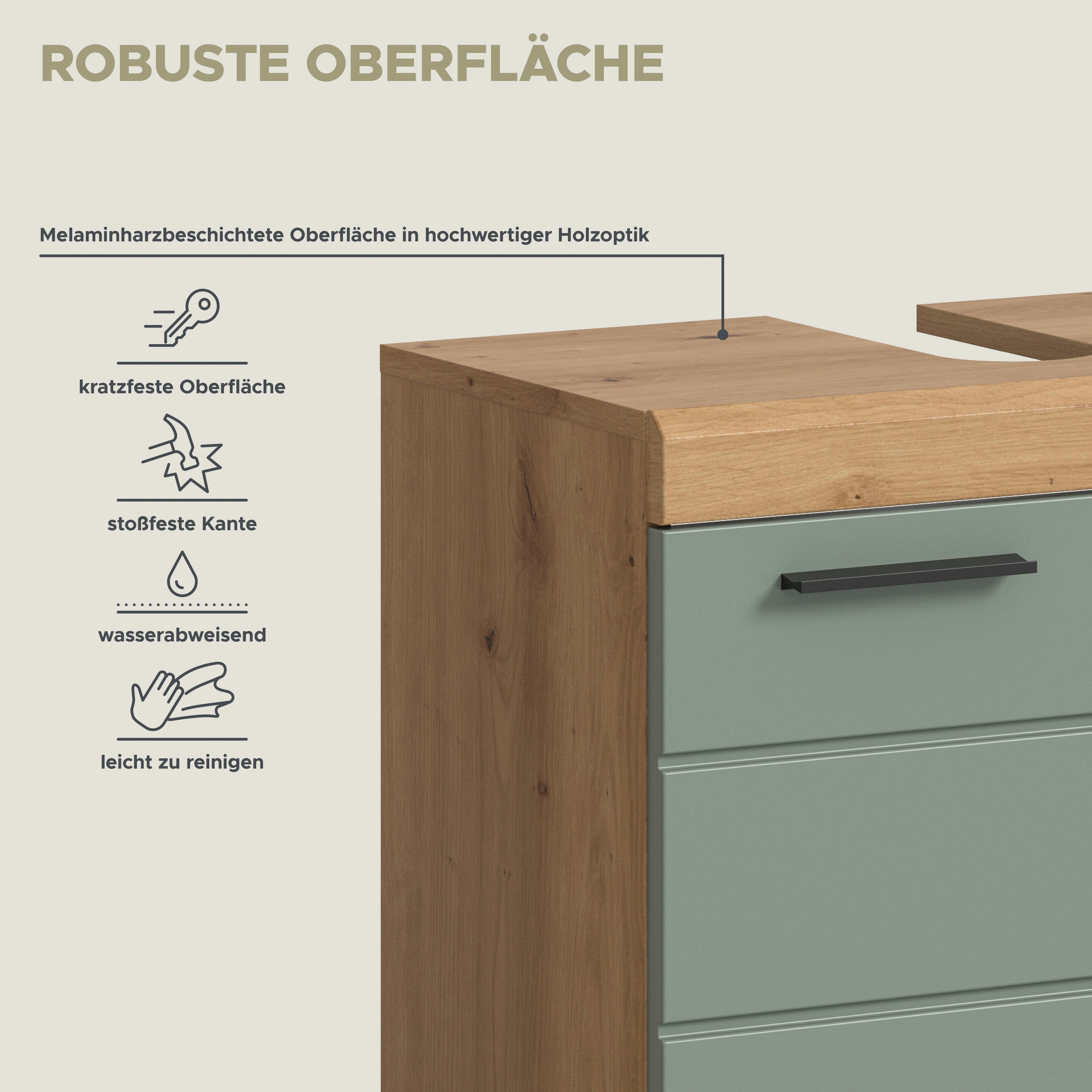 welltime Waschbeckenunterschrank SIENA, Breite 60cm, mit 2 Türen oder 2 Schubkästen, MDF-Front (1-St., TOPSELLER!, mit Siphonausschnitt 10x25 cm) in verschieden – Bild 4 von 5