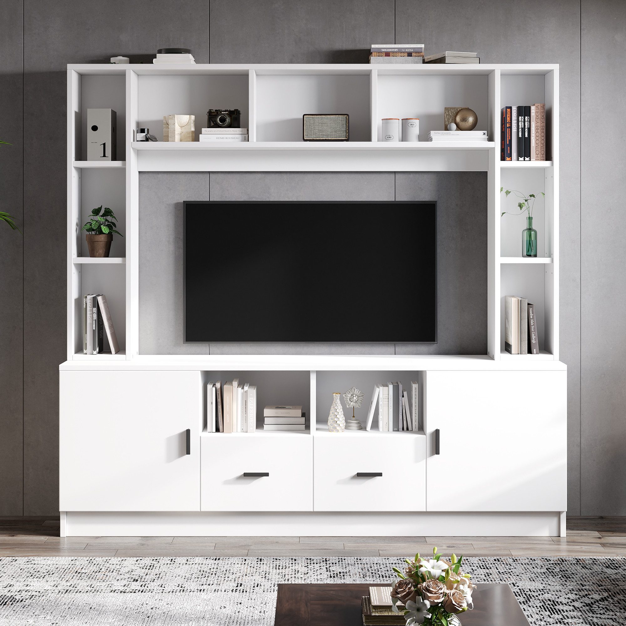 Merax Wohnwand Wohnwand-set TV-Board-set, (1-St), Wohnzimmermöbel-Set mit 2 Schränken, 2 Schubladen und 11 Fächern