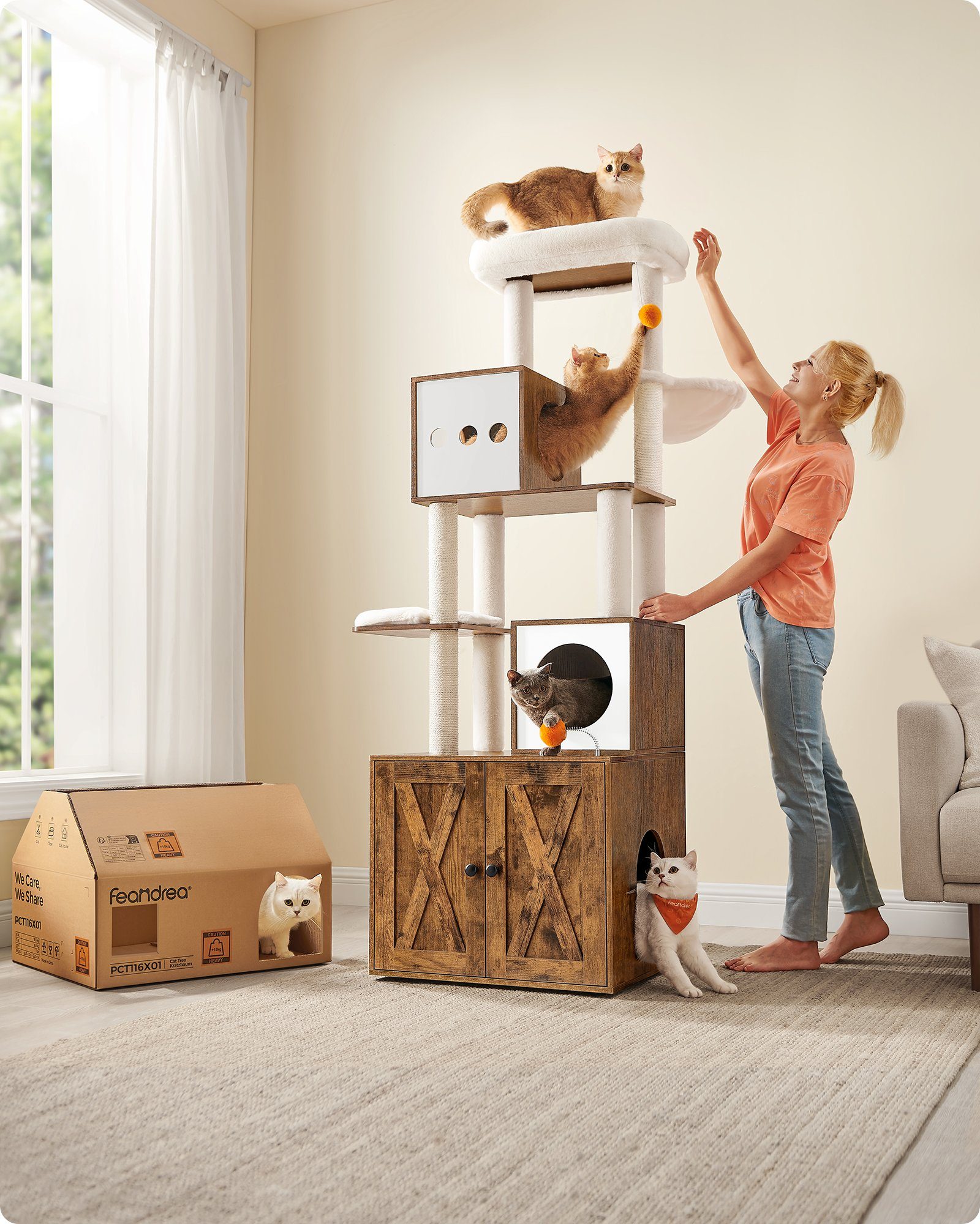 FEANDREA Kratzbaum, mit Katzenklo-Schrank 185cm Kratzsäule günstig online kaufen